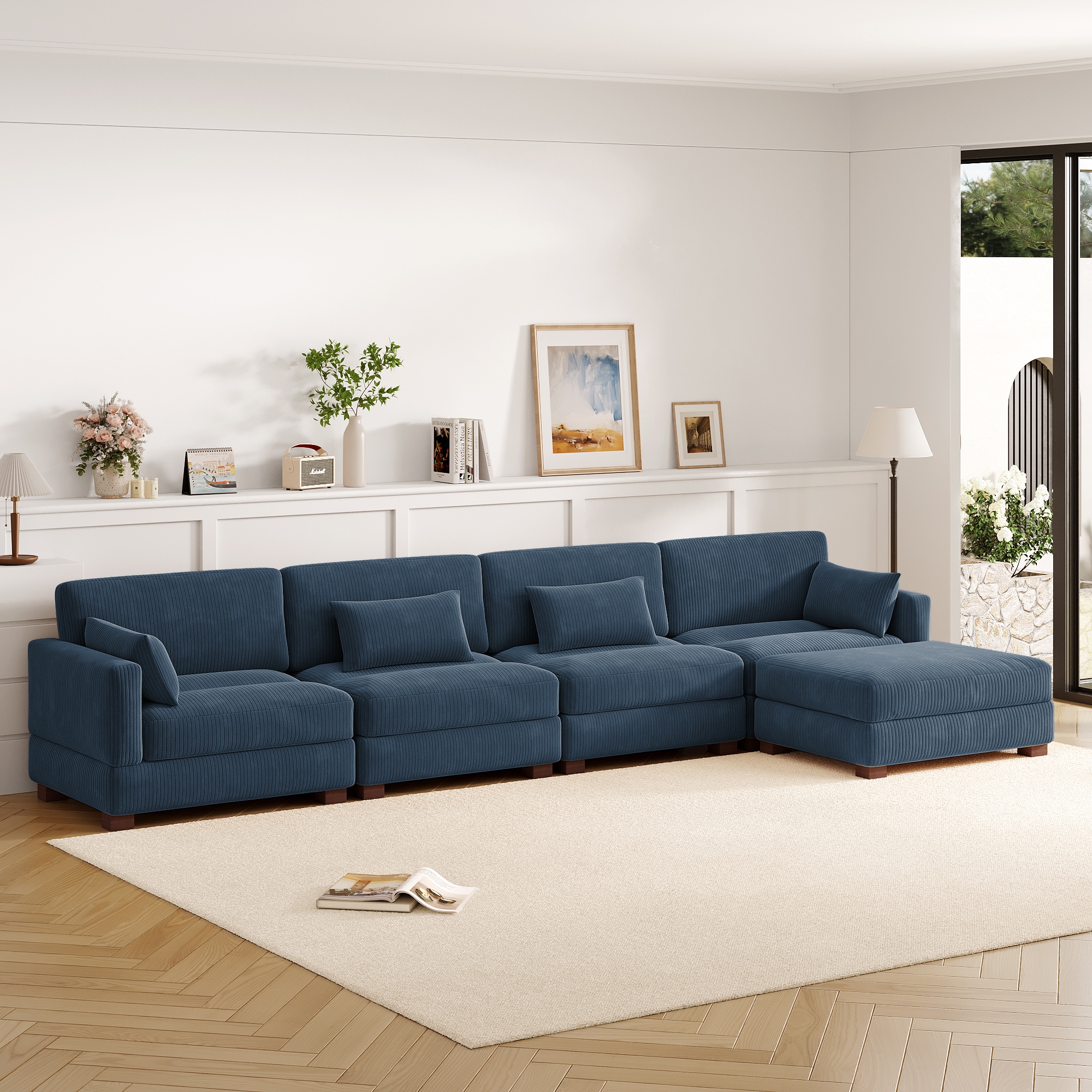 Dreamsidea - 161 Inch Modular Sofa Sectional L Shaped Sofa with 1 Ottoman - for Living Room - Fle...