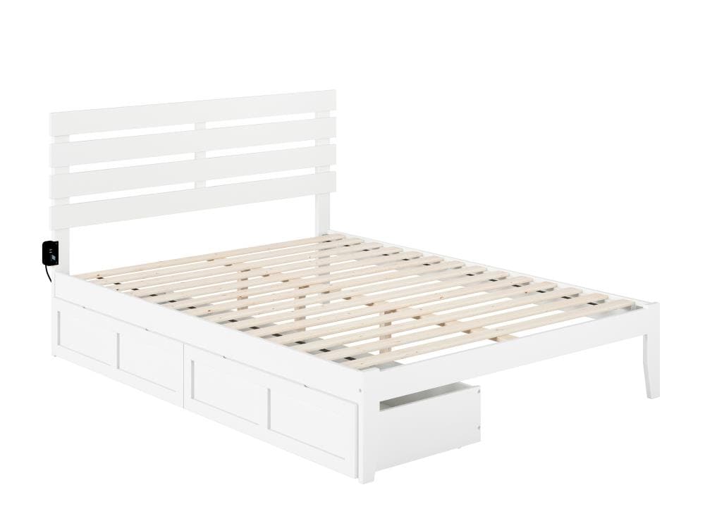 Atlantic Furniture Oxford White Queen, Queen Platform Bed Frame With Storage White