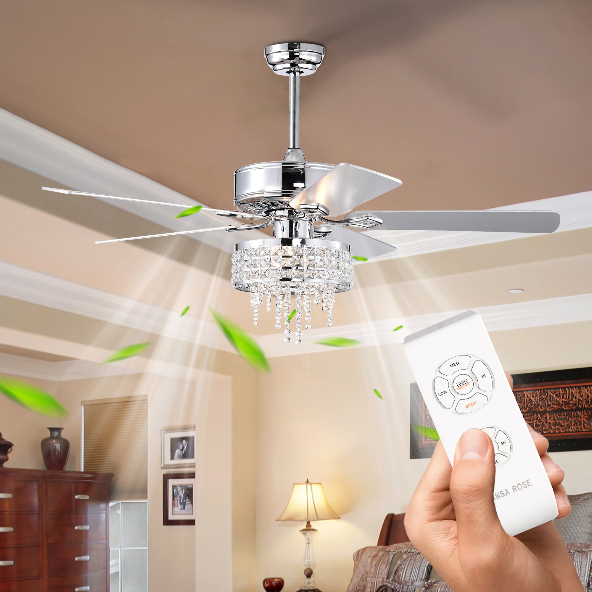 ExBrite 52-in Polished Chrome Indoor Ceiling Fan with Light and Remote ...