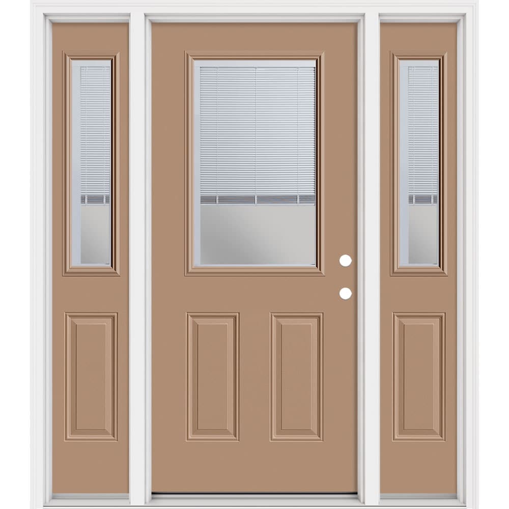 Masonite 321517 Steel Doors Series 64-in x 80-in x 4-9/16-in Steel Half lite Left-hand inswing Warm Wheat Painted Prehung Front Door with Sidelights with Brickmould Insulating core