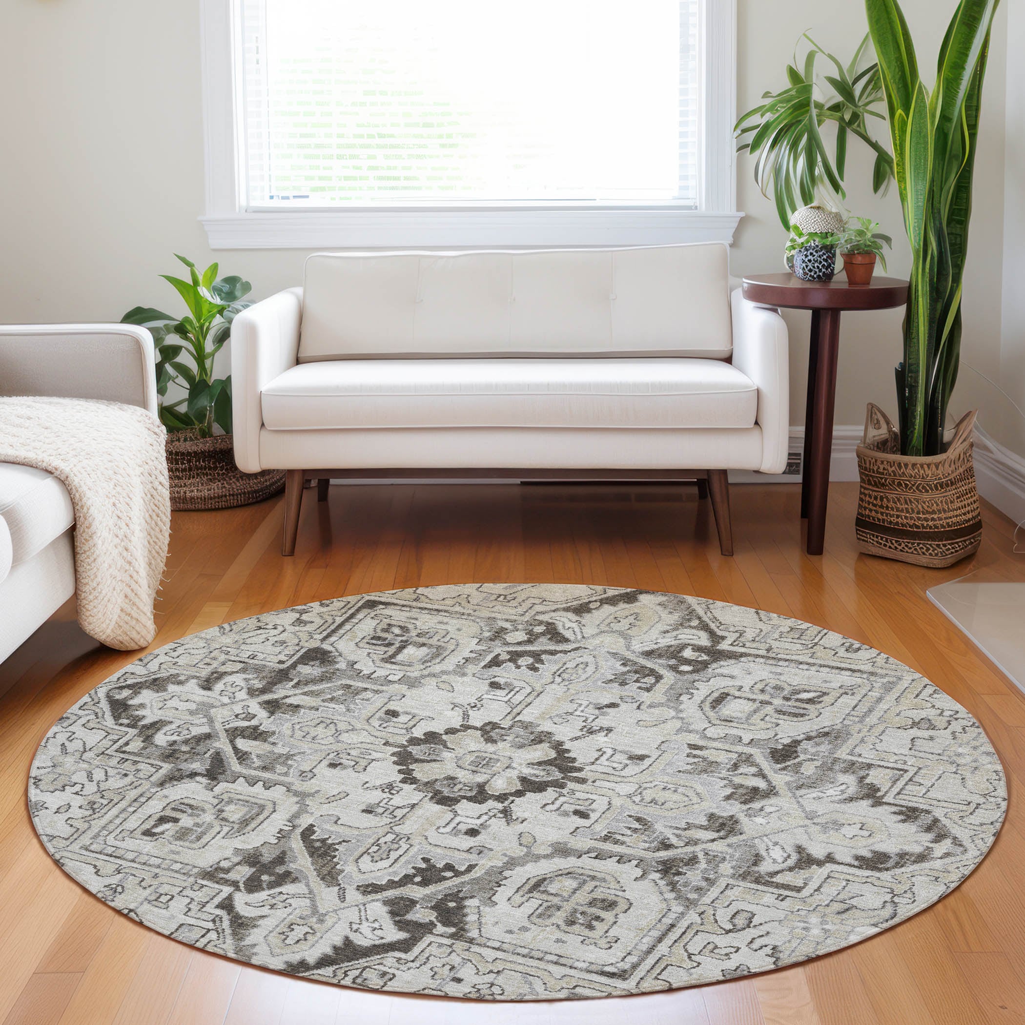 Addison Rugs ACN570IV8RO Chantille ACN570IV 8 x 8 (ft) Polyester Ivory Round Indoor/Outdoor Stripe Oriental Machine washable Area rug
