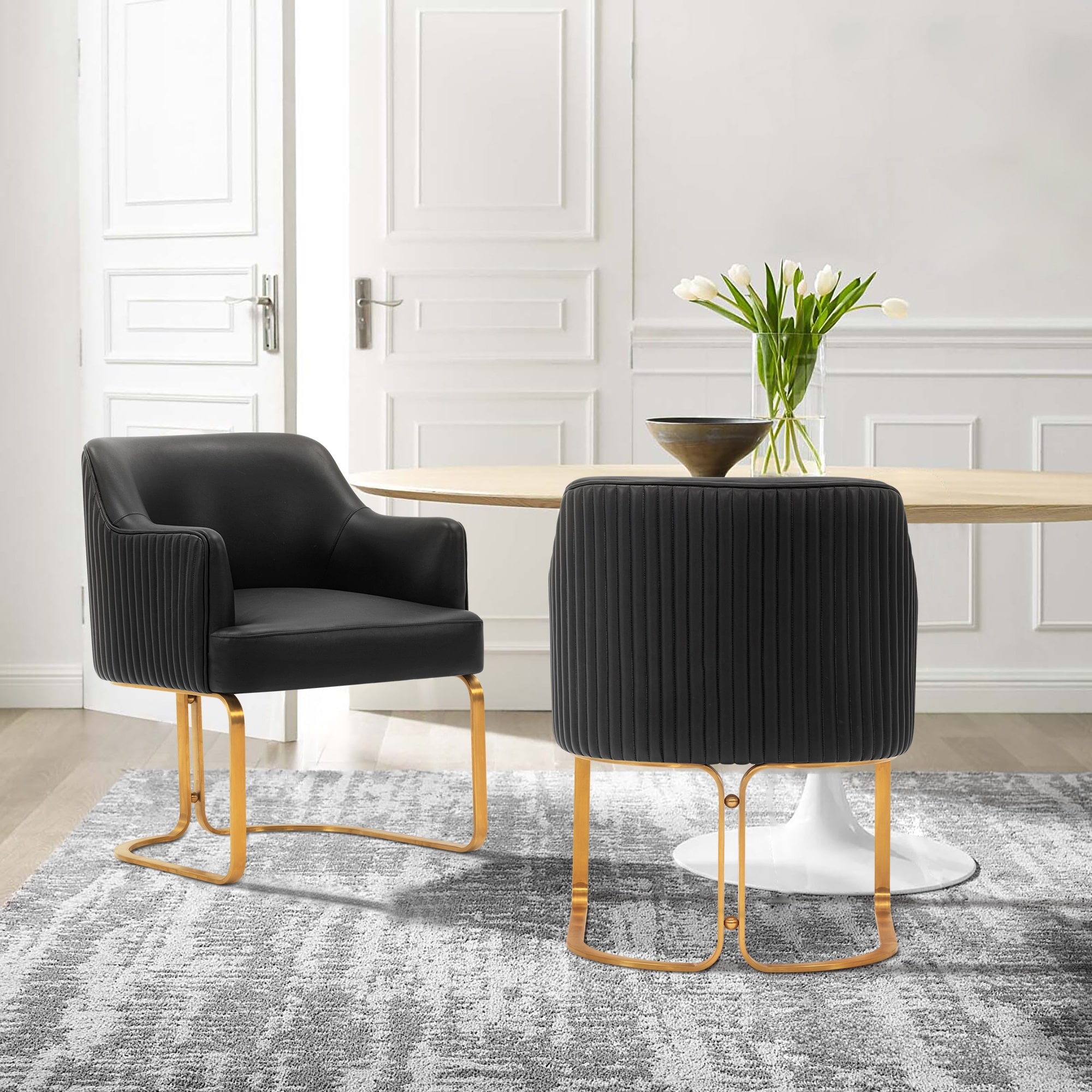 Manhattan Comfort DC078-BK Contemporary/Modern Faux Leather Upholstered Dining Arm Chair (Wood Frame)