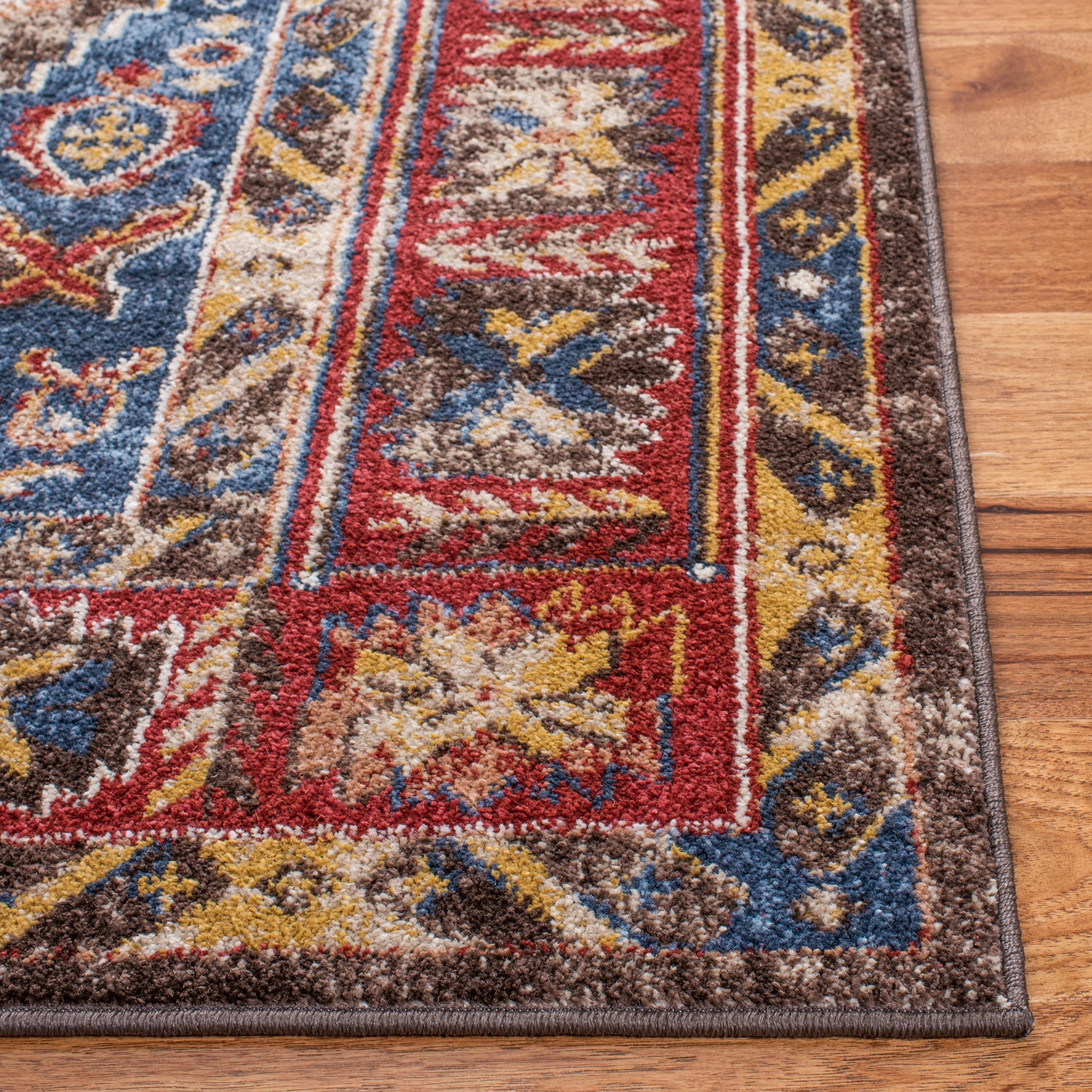 Blue Bijar Square Synthetic Stain-Resistant Accent Rug