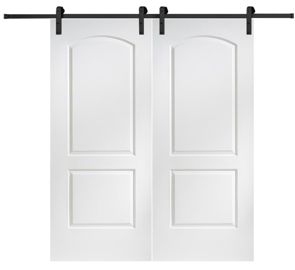 MMI DOOR ZL364346 64-in x 80-in Primed 2-panel Round Top Solid Core Primed Molded Composite Double Barn Door (Hardware Included)
