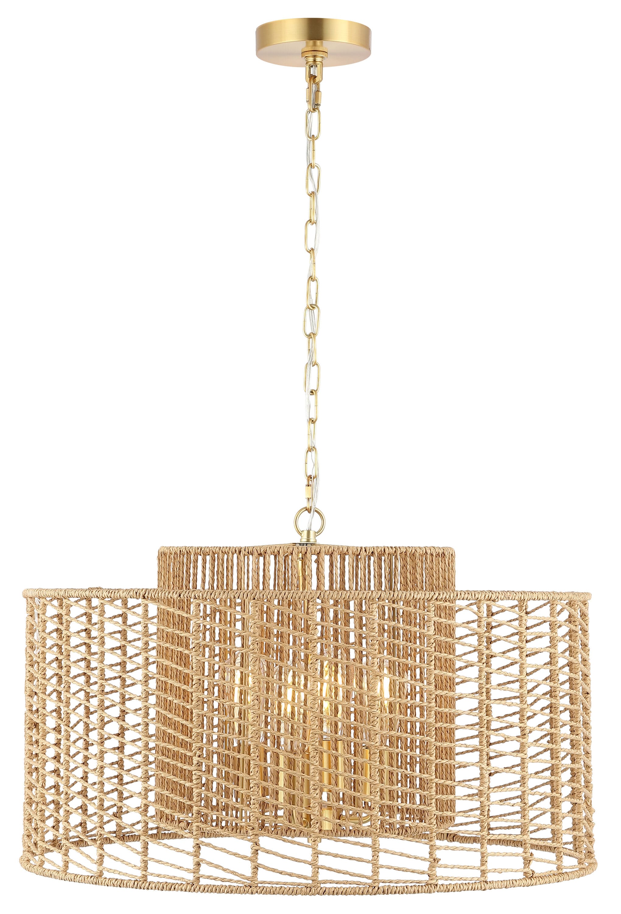 Natural Woven Rope and Brass Drum Pendant Light