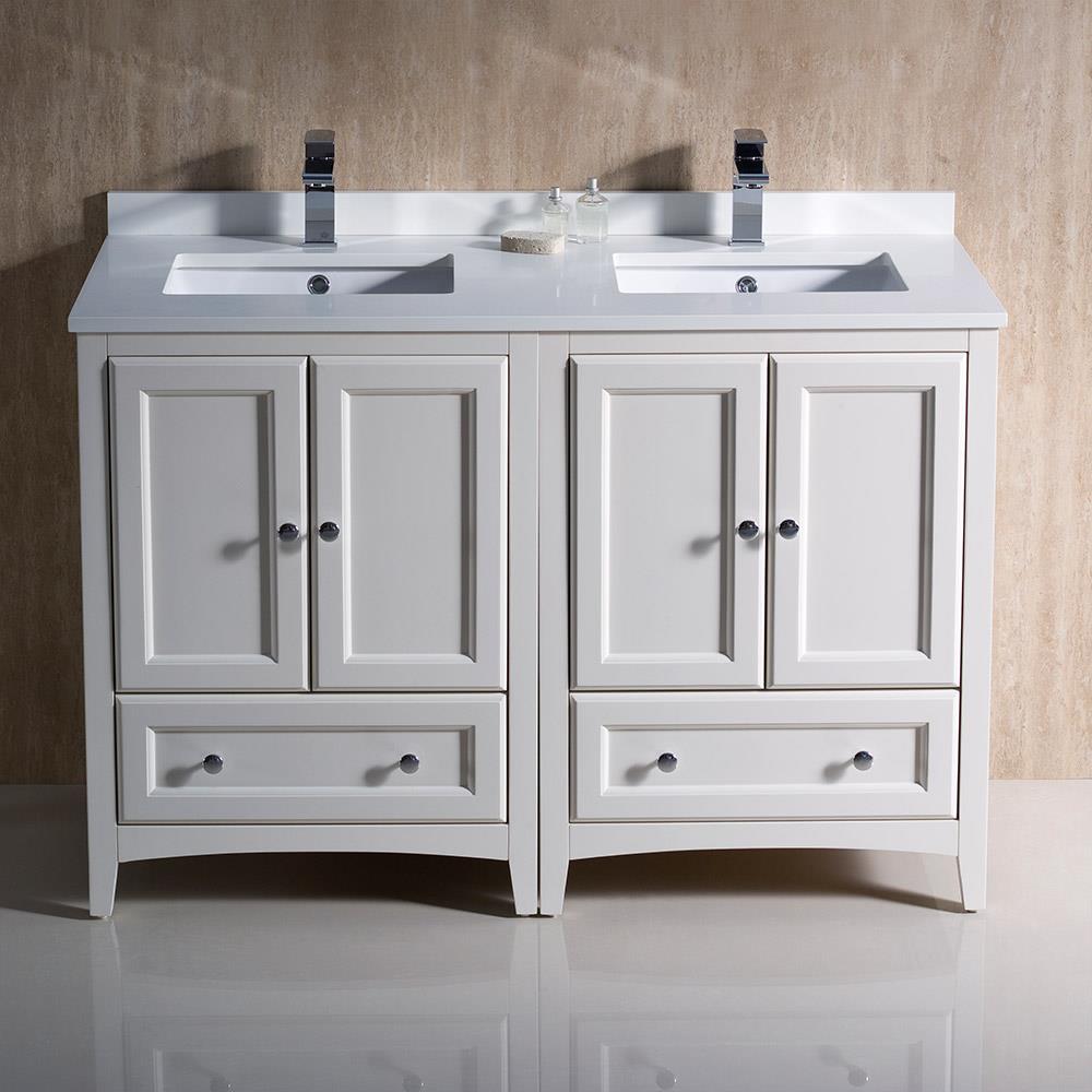 Antique White 48" Double Sink Freestanding Vanity with Quartz Top