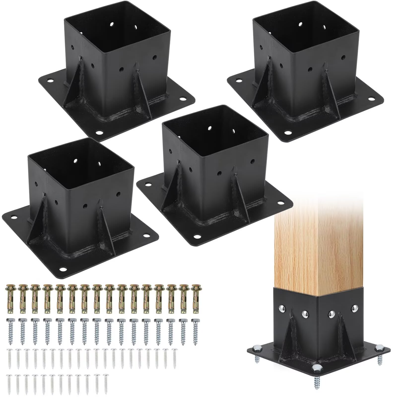 Qeetex JXNAG-PHO-1154Y3RD 4x4 Post Bracket Base Kit 4Pcs Heavy Alloy Steel Powder Coated Steel Made for Fence Railings Pergolas Gazebos and Mailbox Support Bracket DIY Pergola Brackets Suitable for Pergolas Kits