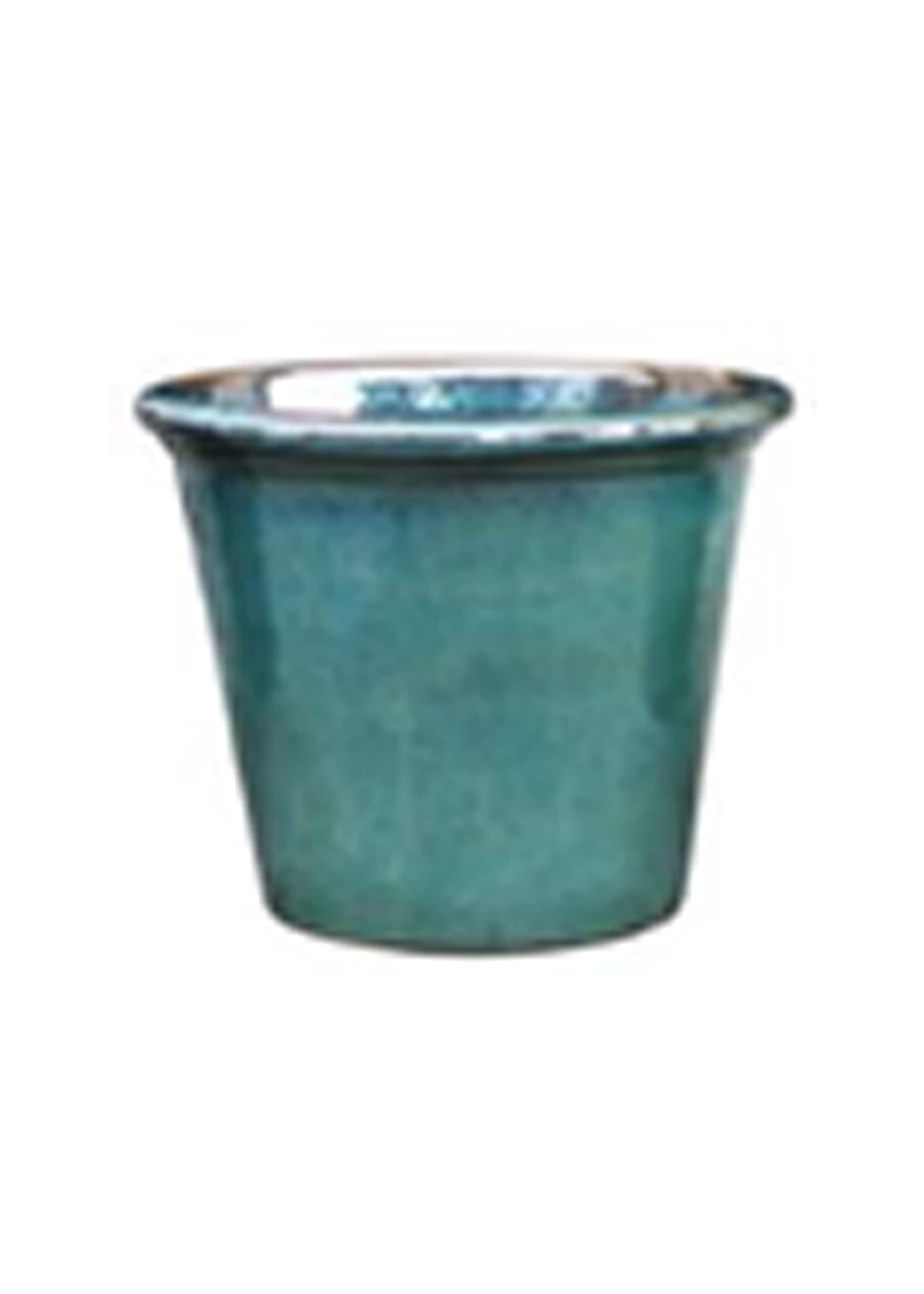 allen + roth GO-SX14-P Round 14.2-in W Medium Green Ceramic Outdoor Planter with Drainage Holes