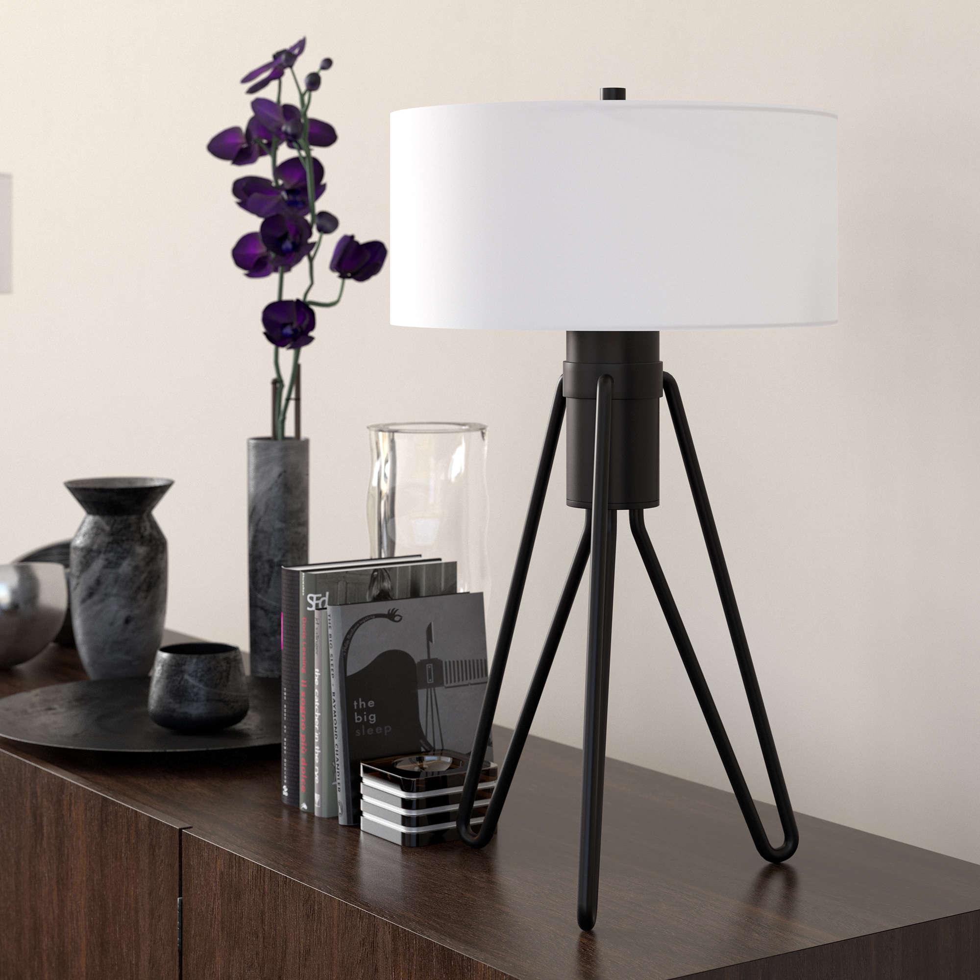 Hailey Home TL0641 Floyd 25-in Blackened Bronze Rotary socket Table Lamp with Fabric Shade