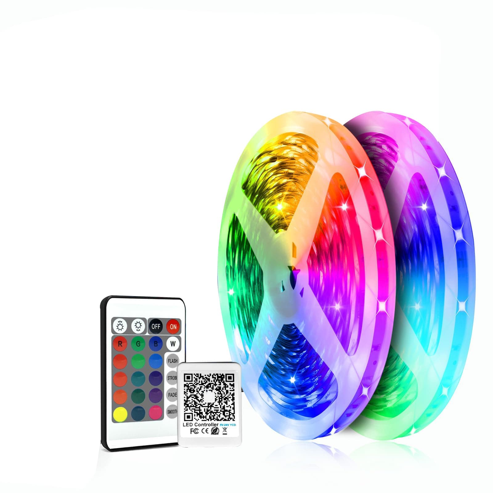 Etokfoks  2 Rolls 100 ft LED Strip Lights 200 ft Smart APP and IR Remote Control RGB Color Changing Music Sync Timer for Bedroom Kitchen Party