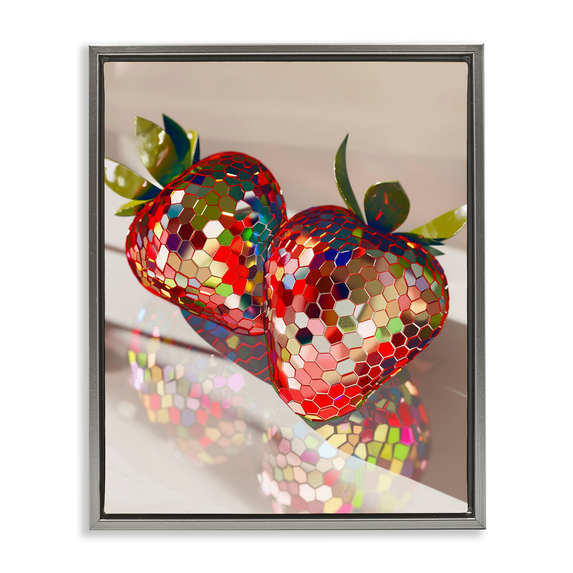 Stupell Industries BT-623-FFL-16X20 Reflecting Disco Strawberries Gray Framed Floater Canvas Wall Art By Arlington Prints 17 x 21