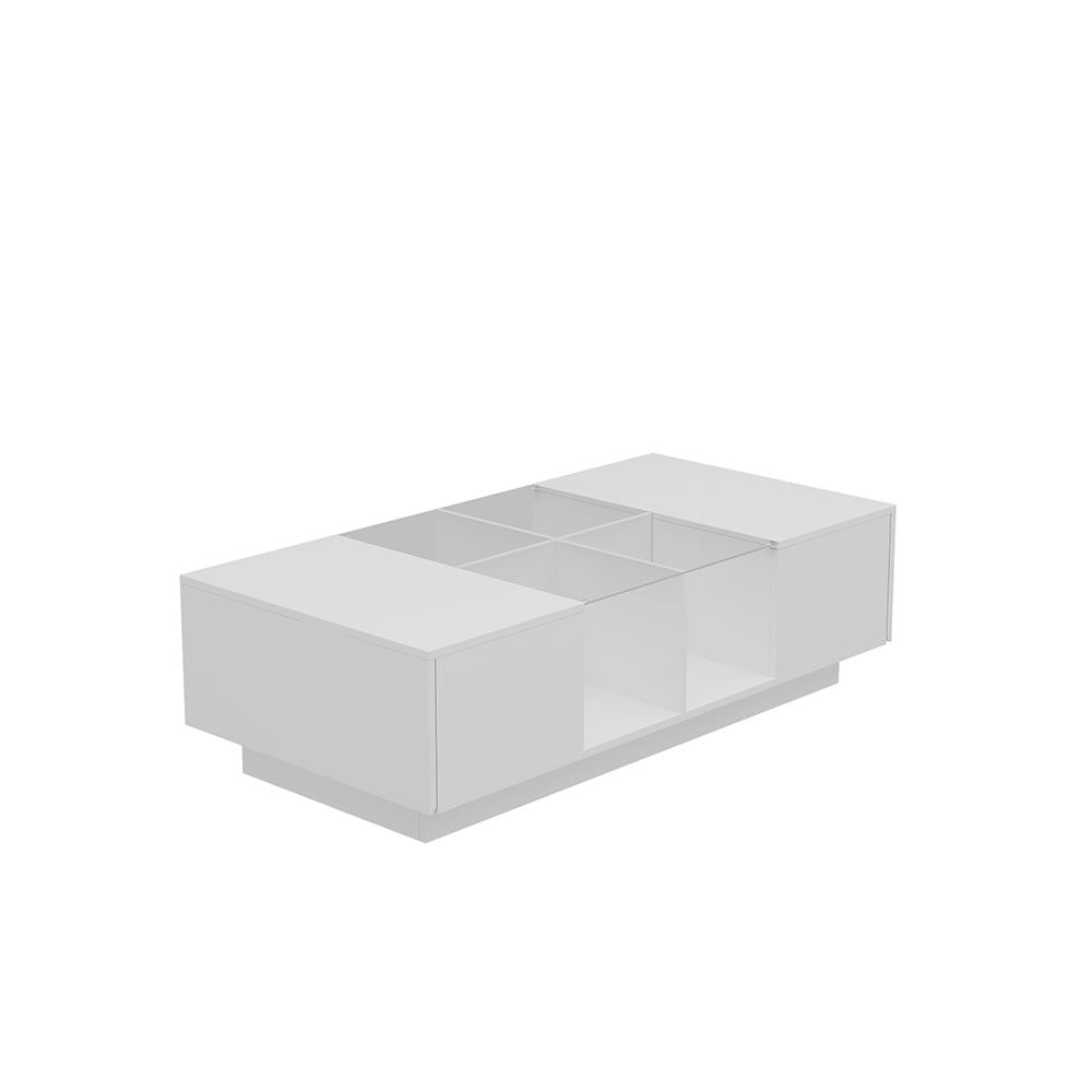  C-KF020379-01 White High Gloss Modern Coffee Table with LED Lighting Drawers and Open Storage Compartments