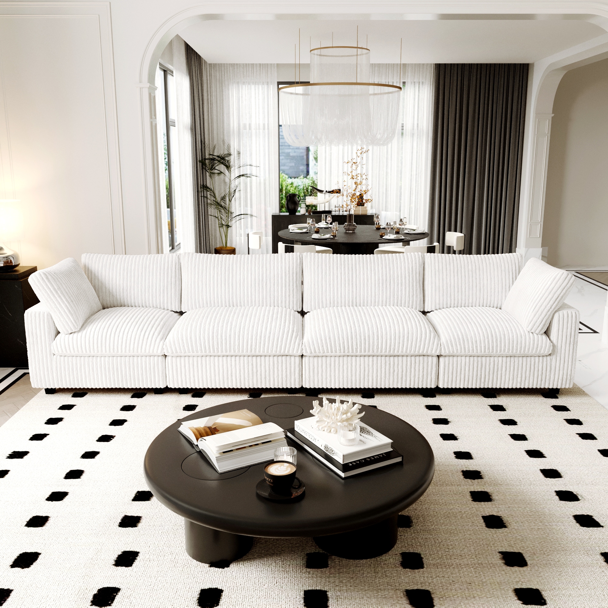 BuotiqHom DH-SF4-141BE 157-in Modern Beige (4 Seats) Velvet 4 -seater Sectional