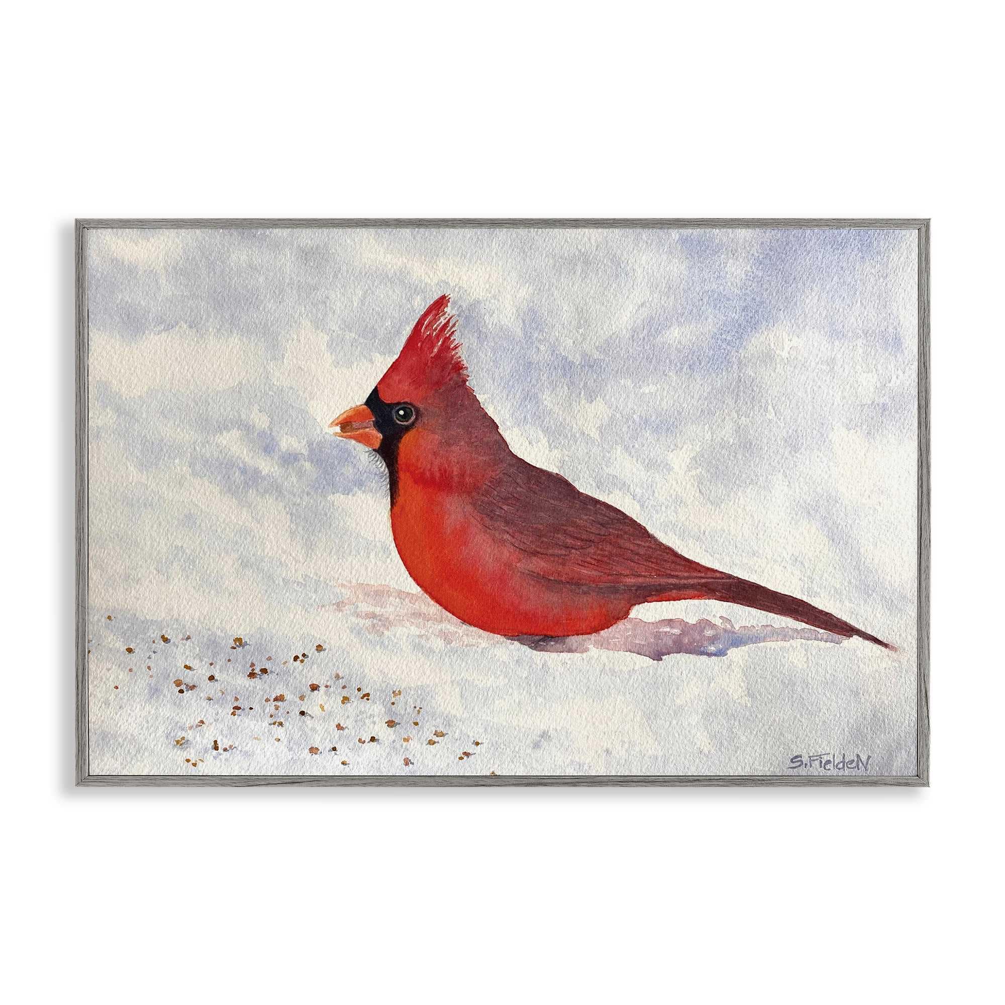 Stupell Industries BS-577-GFF-16X24 Red Cardinal in Snow Gray Framed Giclee Art By Stephanie Fielden 24 x 16