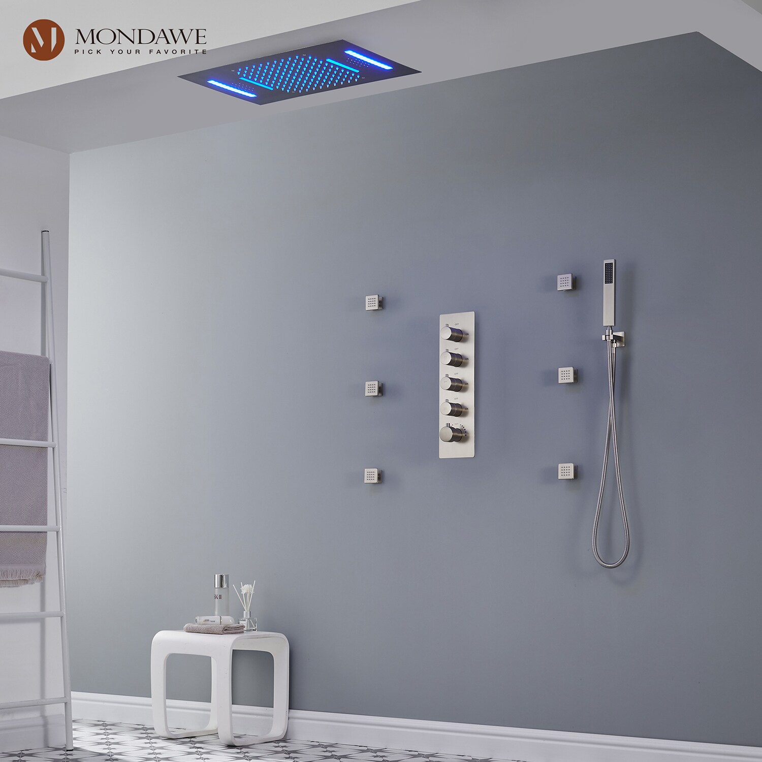Mondawe WF6345-23BNLED Showerhead-Bar-Panels - View #2