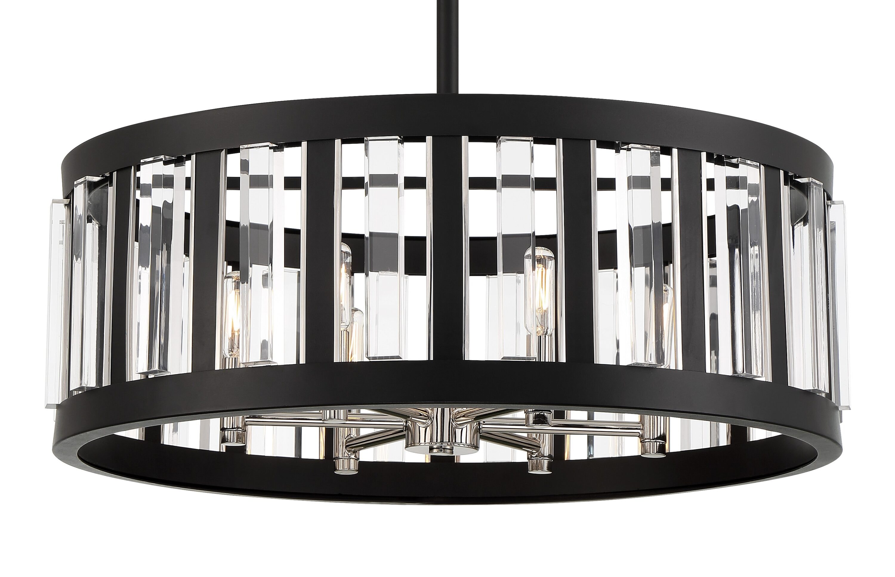 Sand Coal & Polished Nickel Drum Pendant Light with Glass Shade, 6-Light