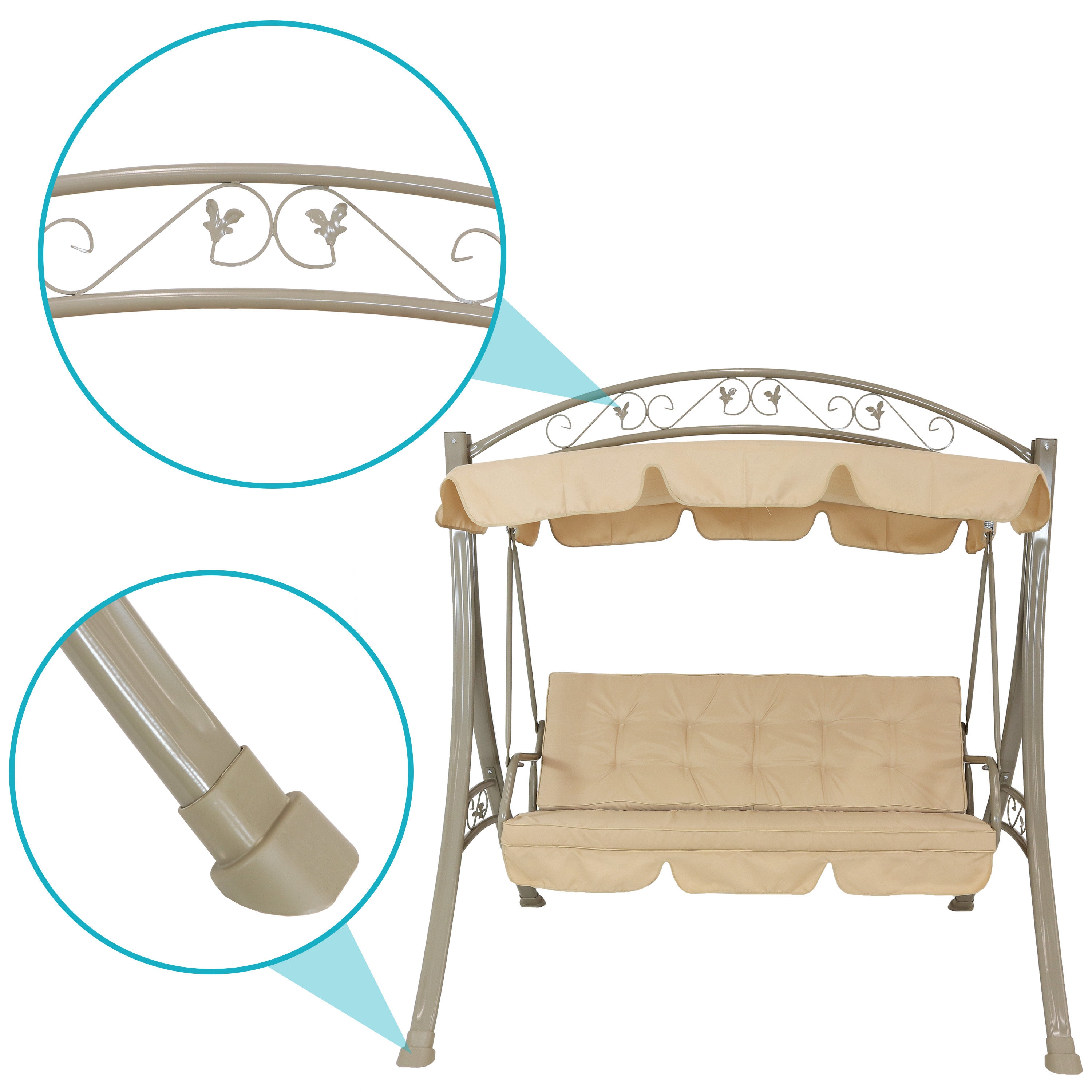 Sunnydaze Decor 2 Person Cream Steel Outdoor Swing In The Porch Swings