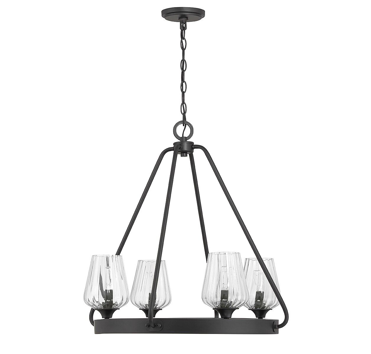 Carlton Matte Black 4-Light Chandelier with Ribbed Glass Shades