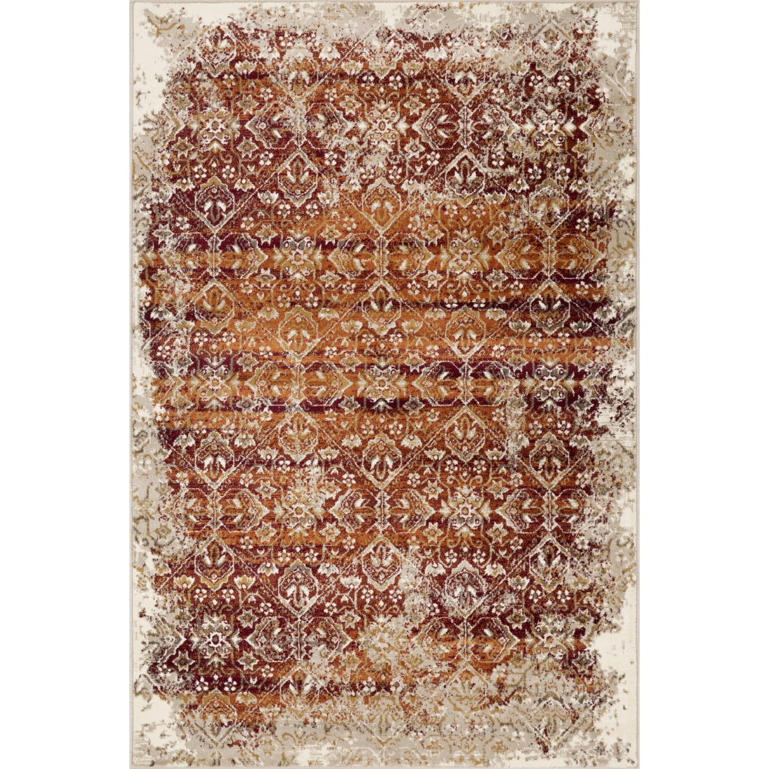 HomeRoots 4000475616 5 x 8 (ft) Polypropylene Ivory Rust Rectangular Indoor Medallion Area rug