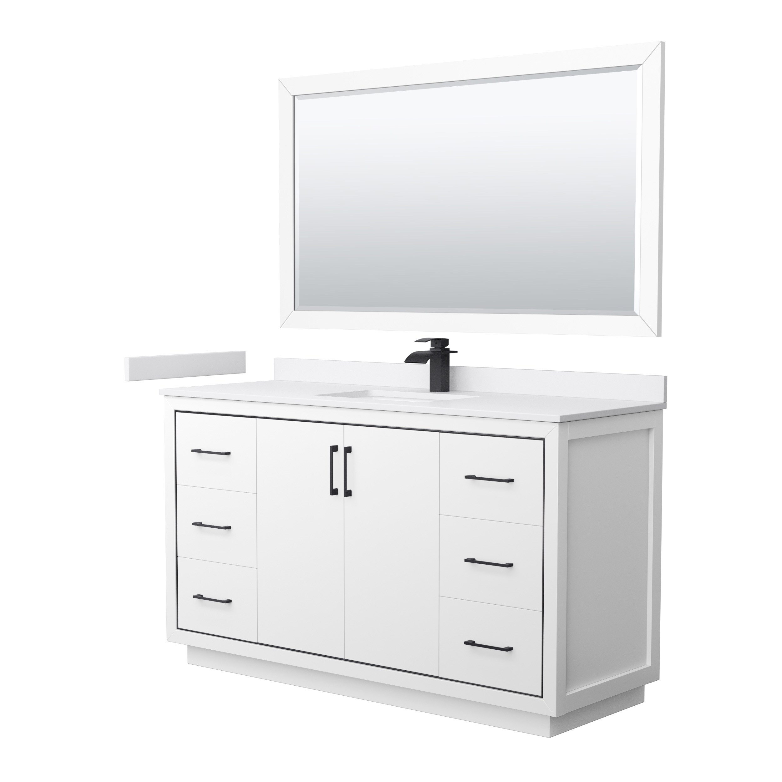 Wyndham Collection WCF111160SWBWCUNSM58 Icon 60-in White with Matte Black Trim Undermount Single sink Bathroom Vanity with White cultured marble Cultured marble Top (Mirror Included)