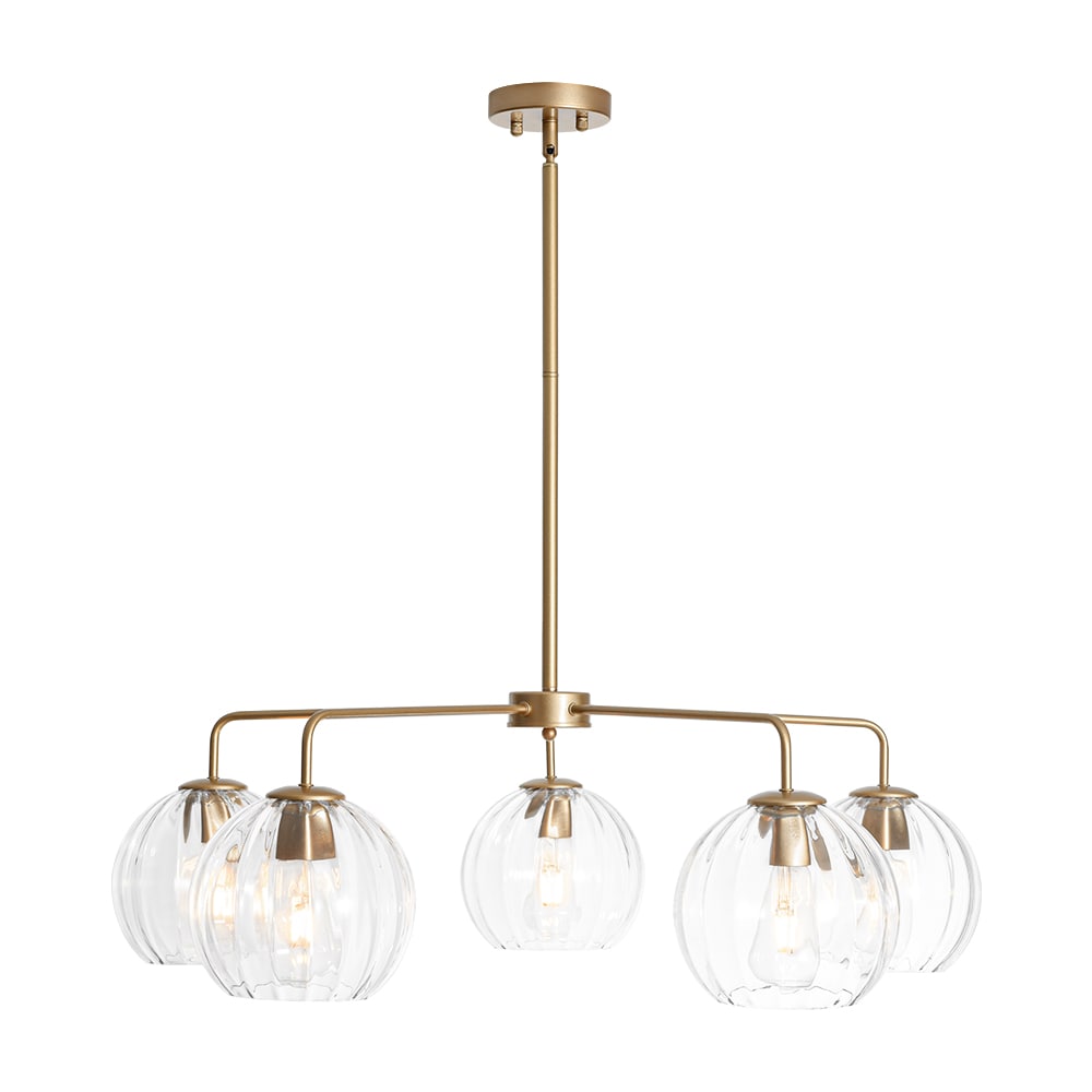 Wonderindoor 5 -Light Satin Gold Textured glass Metal Chandelier