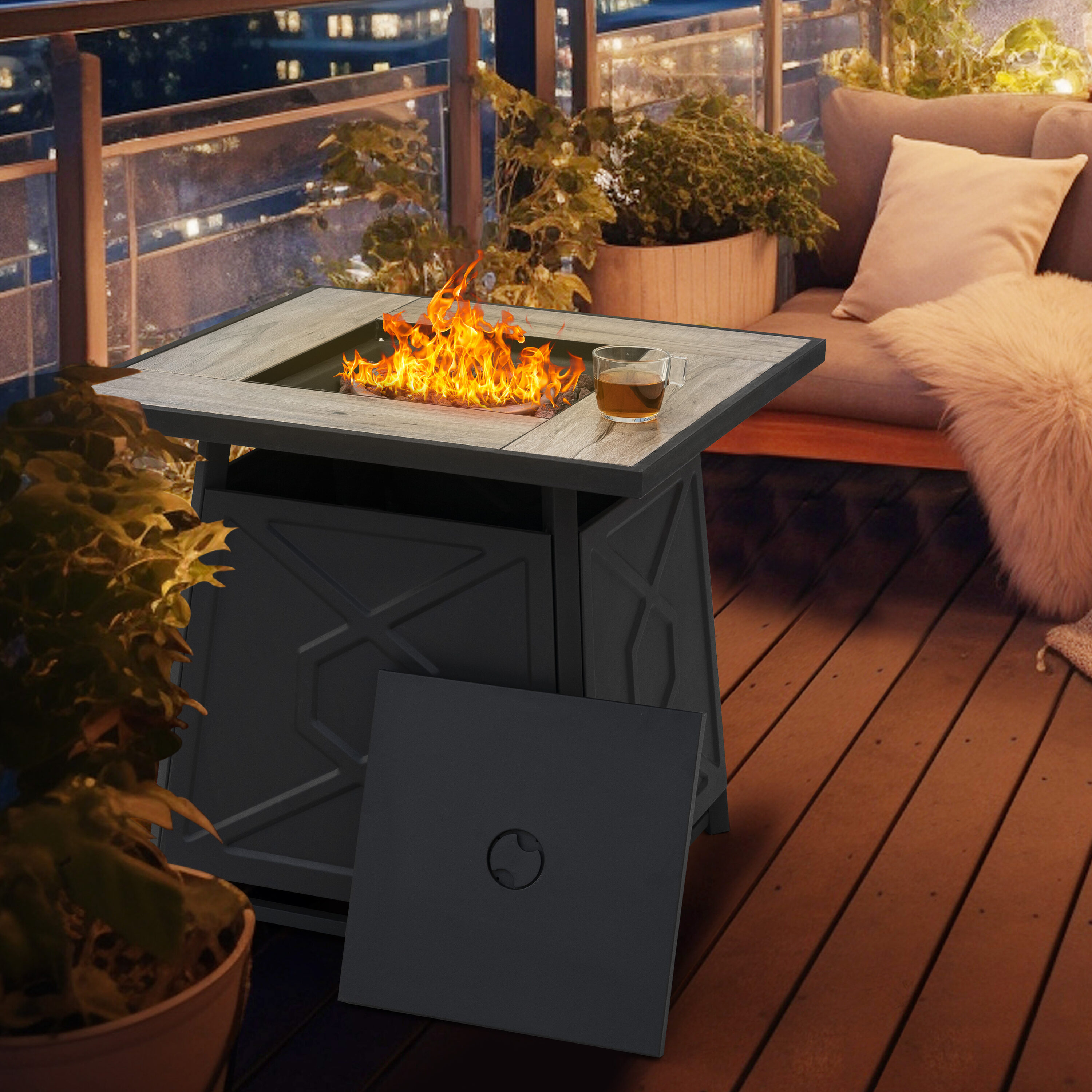 Nuu Garden AF011 28.2-in W brown matte black Iron Square Tabletop Liquid propane Fire pit table