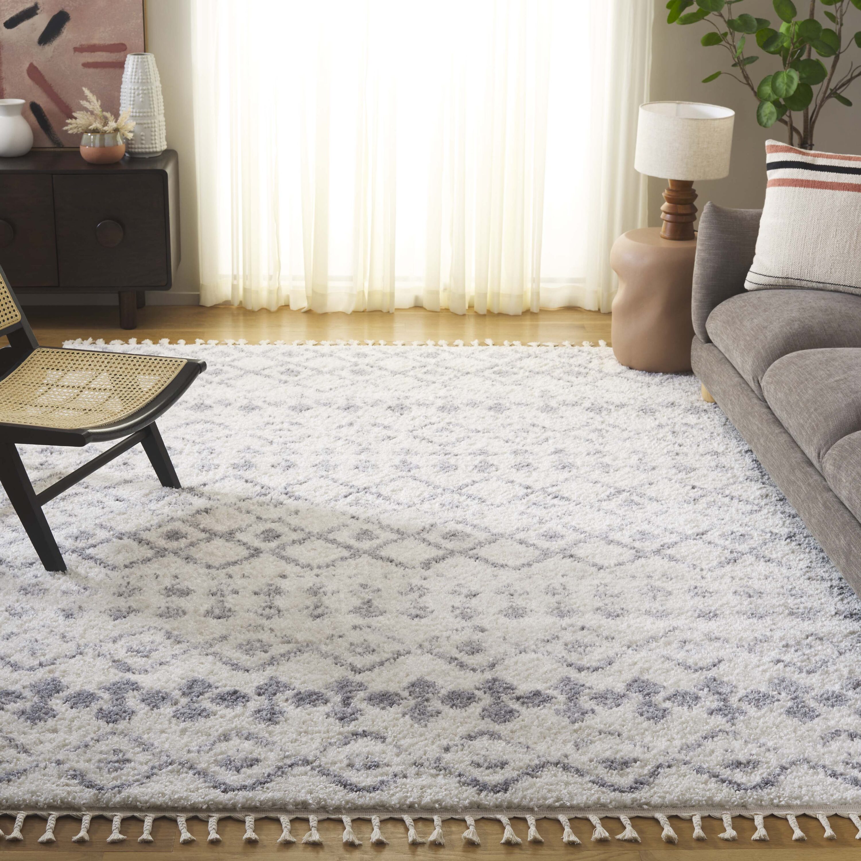 Berber Fringe Shag 516J Ivory/Grey 8ft x 10ft Large Rectangle Rug