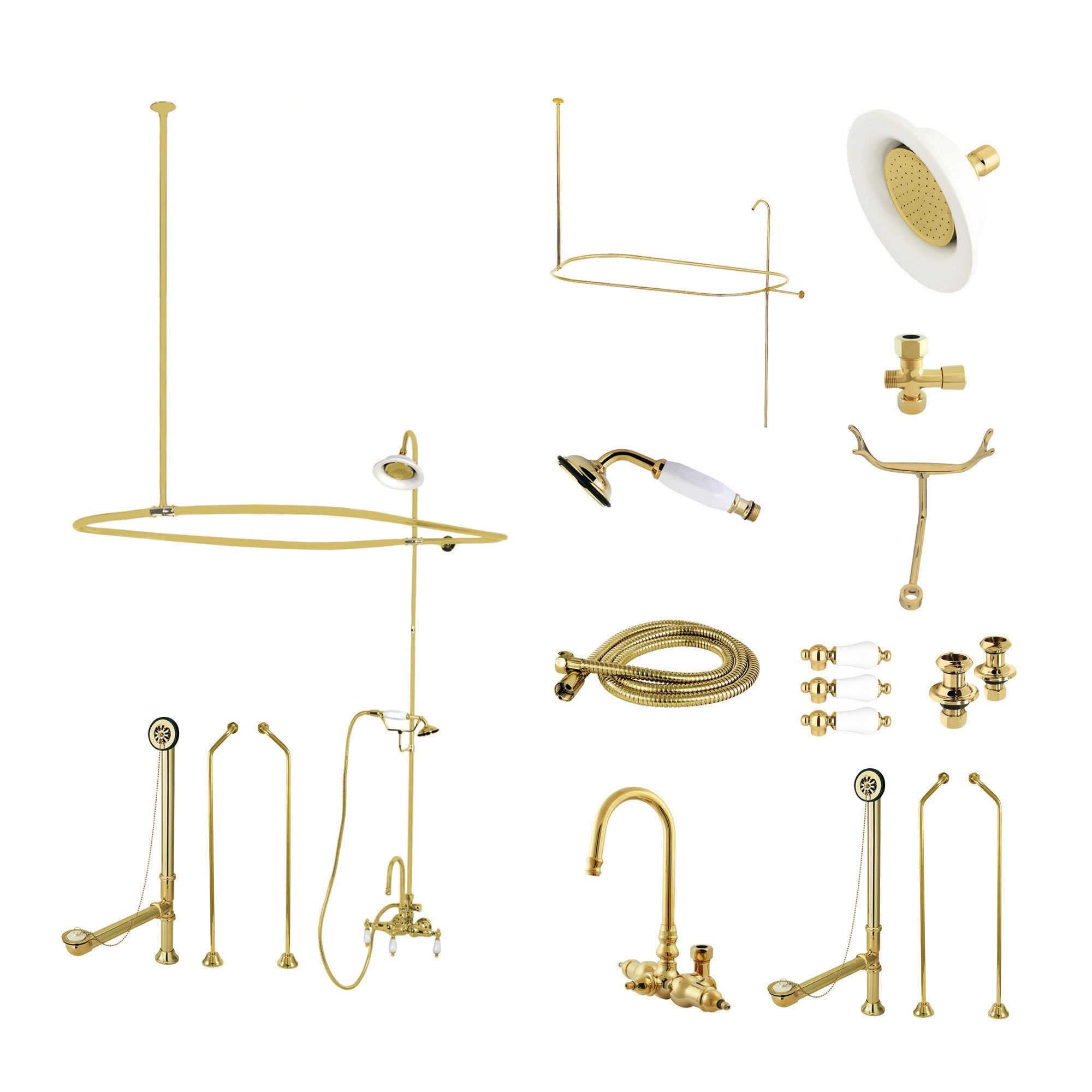 Kingston Brass WLCCK2182PL Vintage Polished brass 3-handle Wall-mount High-arc Bathtub Faucet with Hand Shower ( Valve Included )