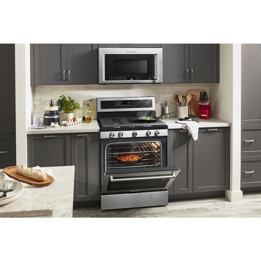 KitchenAid 30 in. 6.5 cu. ft. Convection Oven Slide-In Gas Range with 5  Sealed Burners & Griddle - Stainless Steel