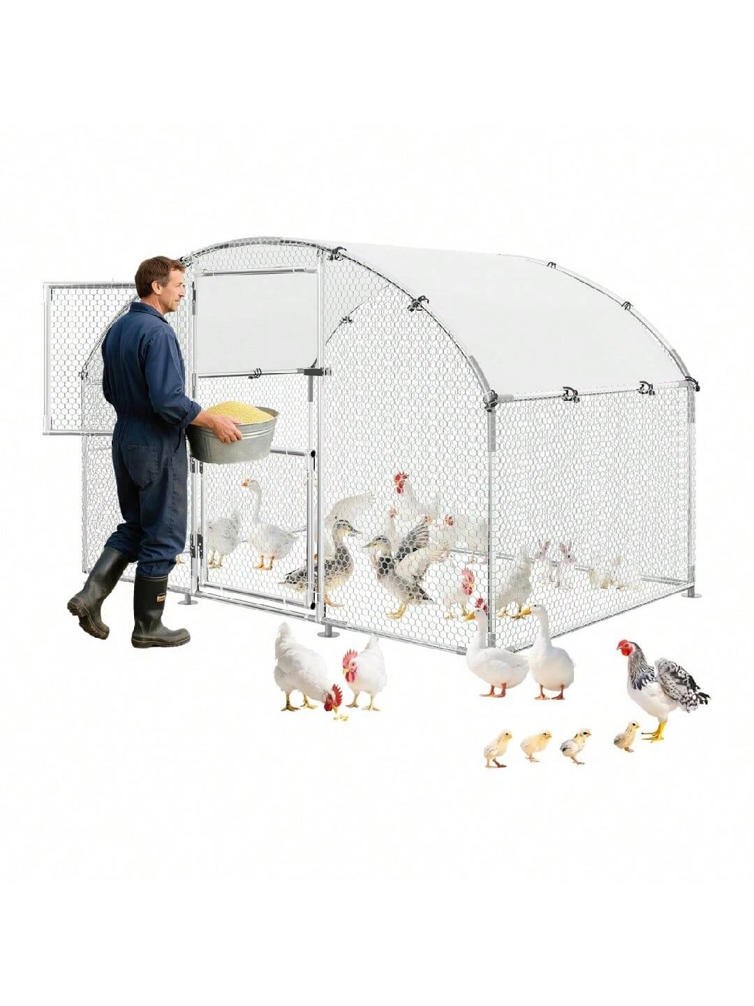 Qeetex BY-PPG-338LJ8VP Small Metal Chicken Coop Dome Shaped Poultry Cage Run Waterproof UV Resistant Heavy Duty For Outdoor Backyard Farm Use For Hens Chickens