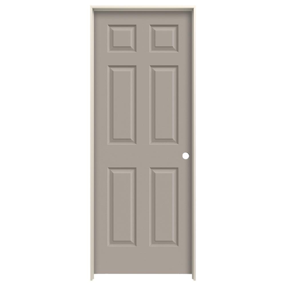 JELD-WEN Colonist 28-in x 80-in Linen 6-panel Hollow Core Prefinished Molded Composite Left Hand Single Prehung Interior Door in Brown -  LOWOLJW225400014