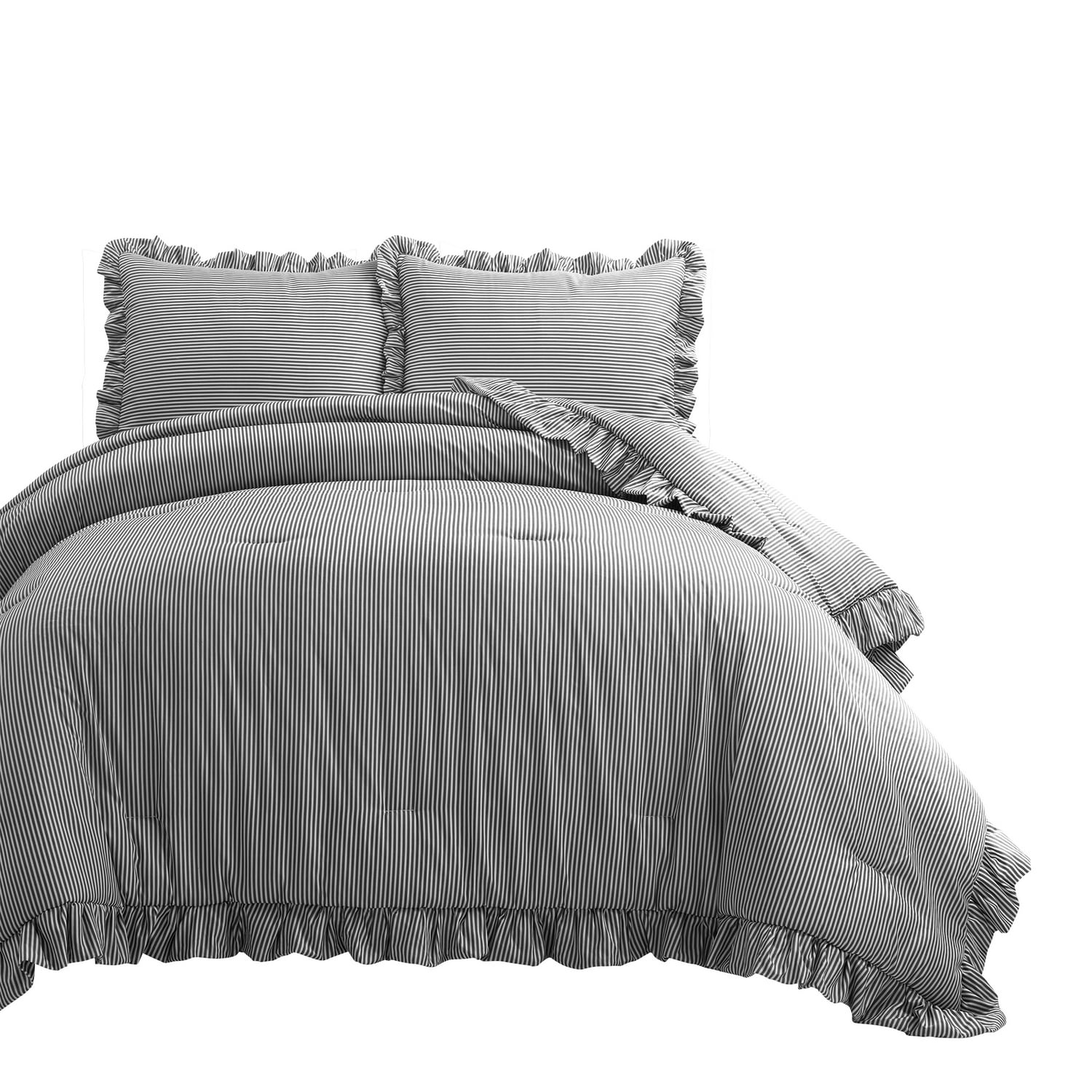 Lush Decor Gray Stripe Reversible Full/Queen Comforter with (Fill) in ...