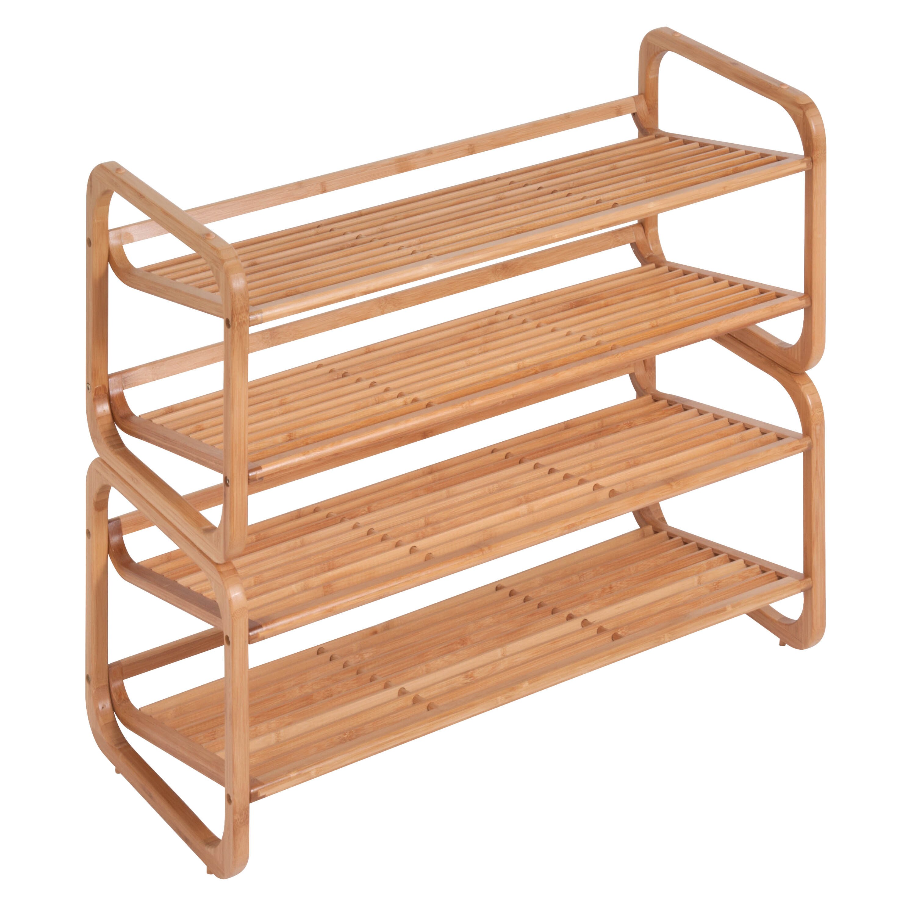 Honey-Can-Do 13.4 in. H 6-Pair White Wash Bamboo 2-Tier Shoe Rack