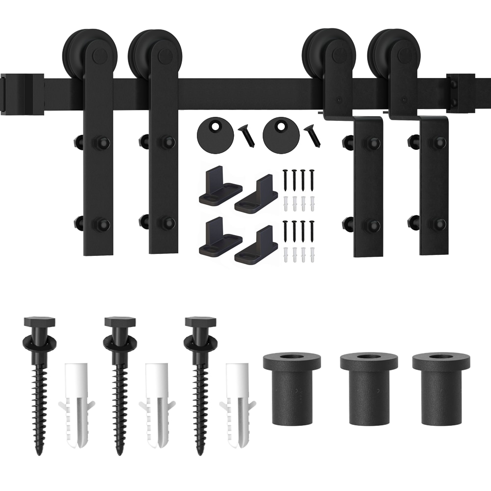 WINSOON GCM5161 48-in Matte Matte Black Indoor I-strap Single bypass Barn door hardware kit