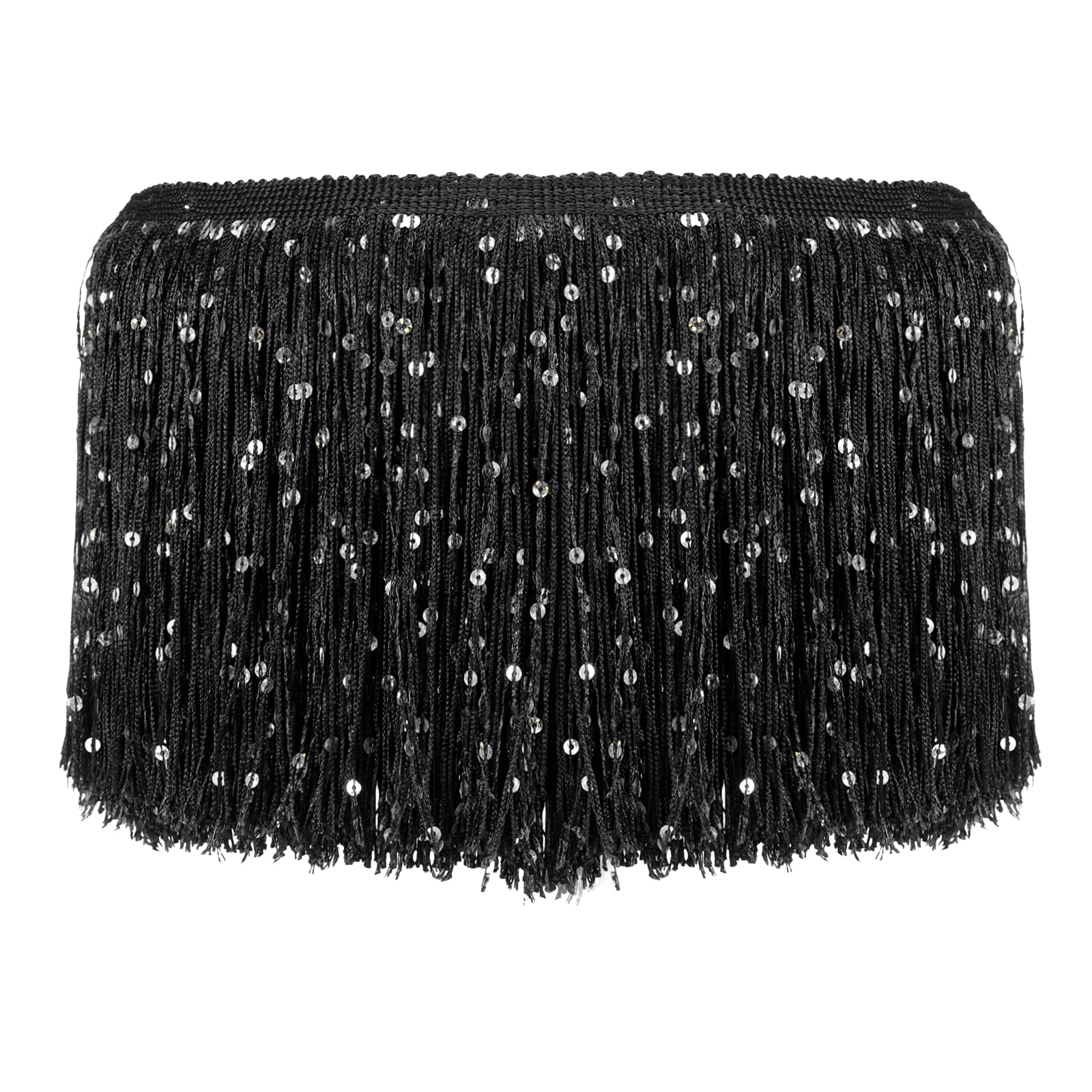 Unique Bargains 6 Inch Sequin Chainette Fringe Trim 5 Yard Tassel Sewing Trim Fringes for Latin Dress Stage Dance Costume Party Black