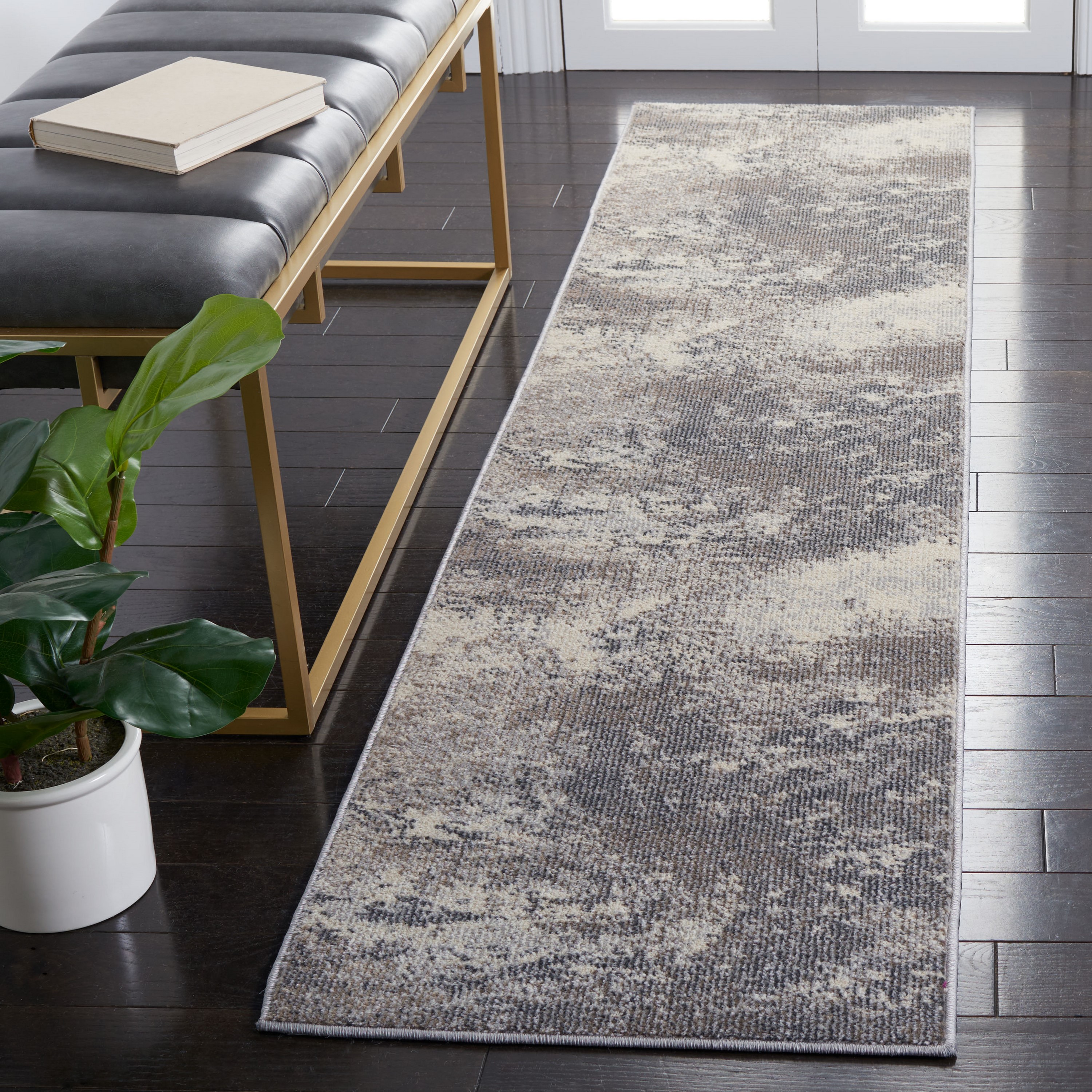 Elegant Madison Beige/Grey Synthetic Runner Rug - 2' x 8'
