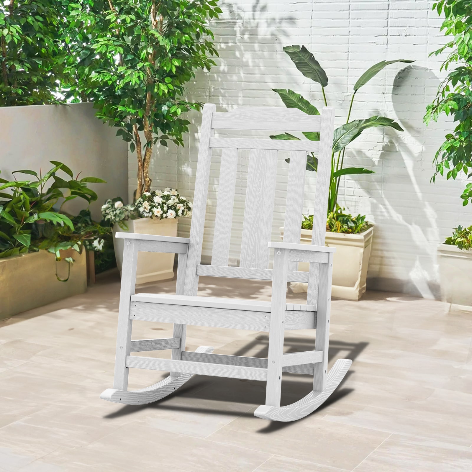 VOUA JCTY-PB HDPE Patio Rocking Chairs WHITE HDPE Frame Rocking Chair with Slat Seat