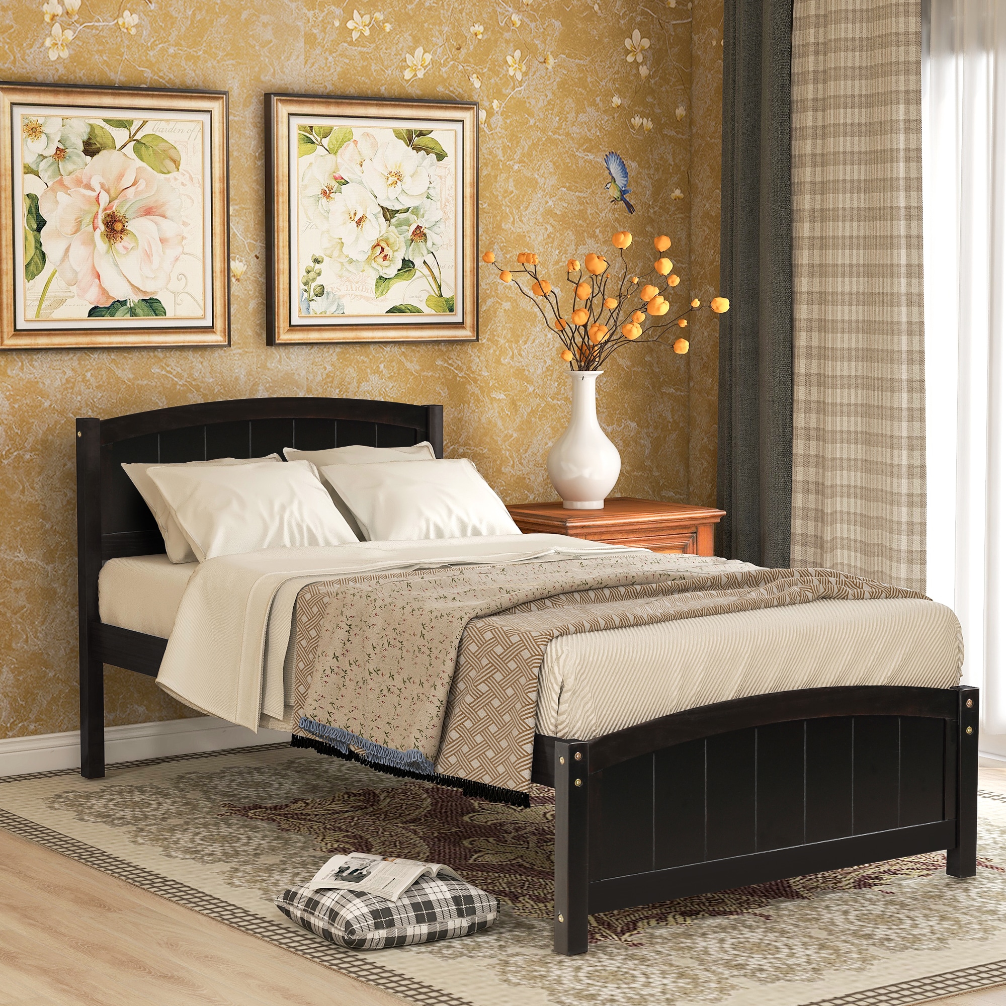 JIMSMAISON JMLFFB50EP Espresso Twin Wood Platform Bed