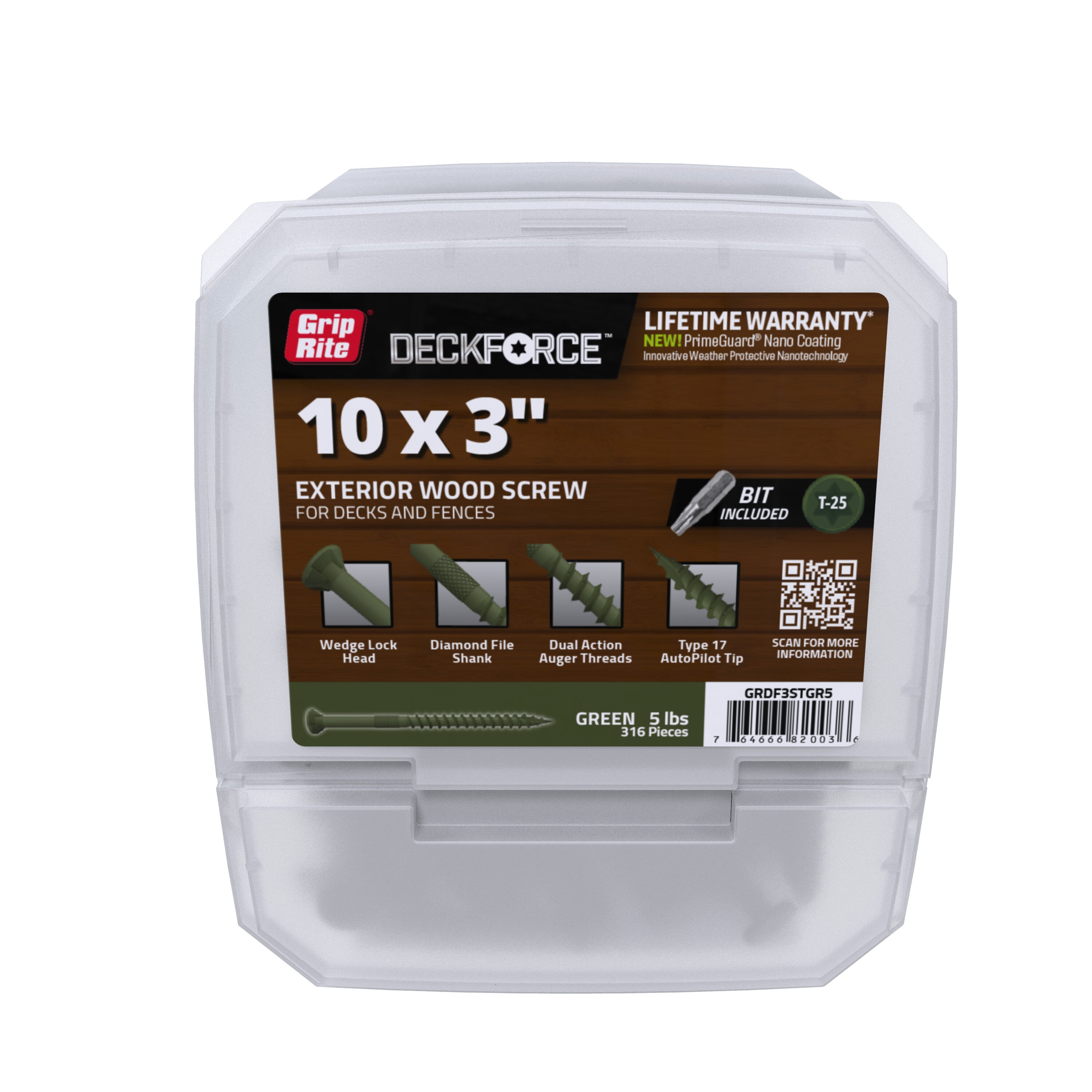 DeckForce by Grip Rite GRDF3STGR5 #10 x 3-in Wood to wood Deck Screws ( 316 -Per Box )