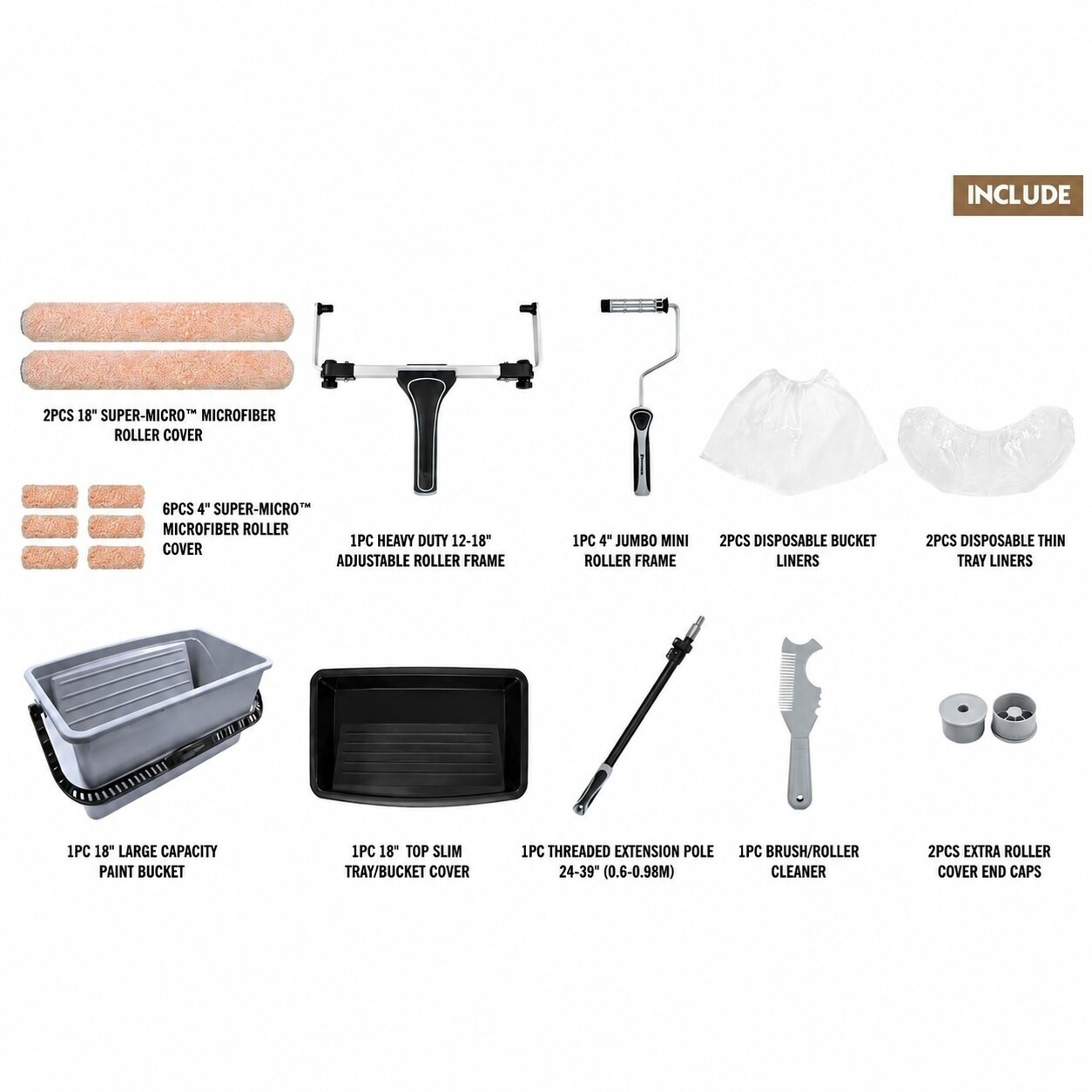 Justincity 18 Inch Paint Roller Kit with Extension Pole 2 to 3.2 Ft ...