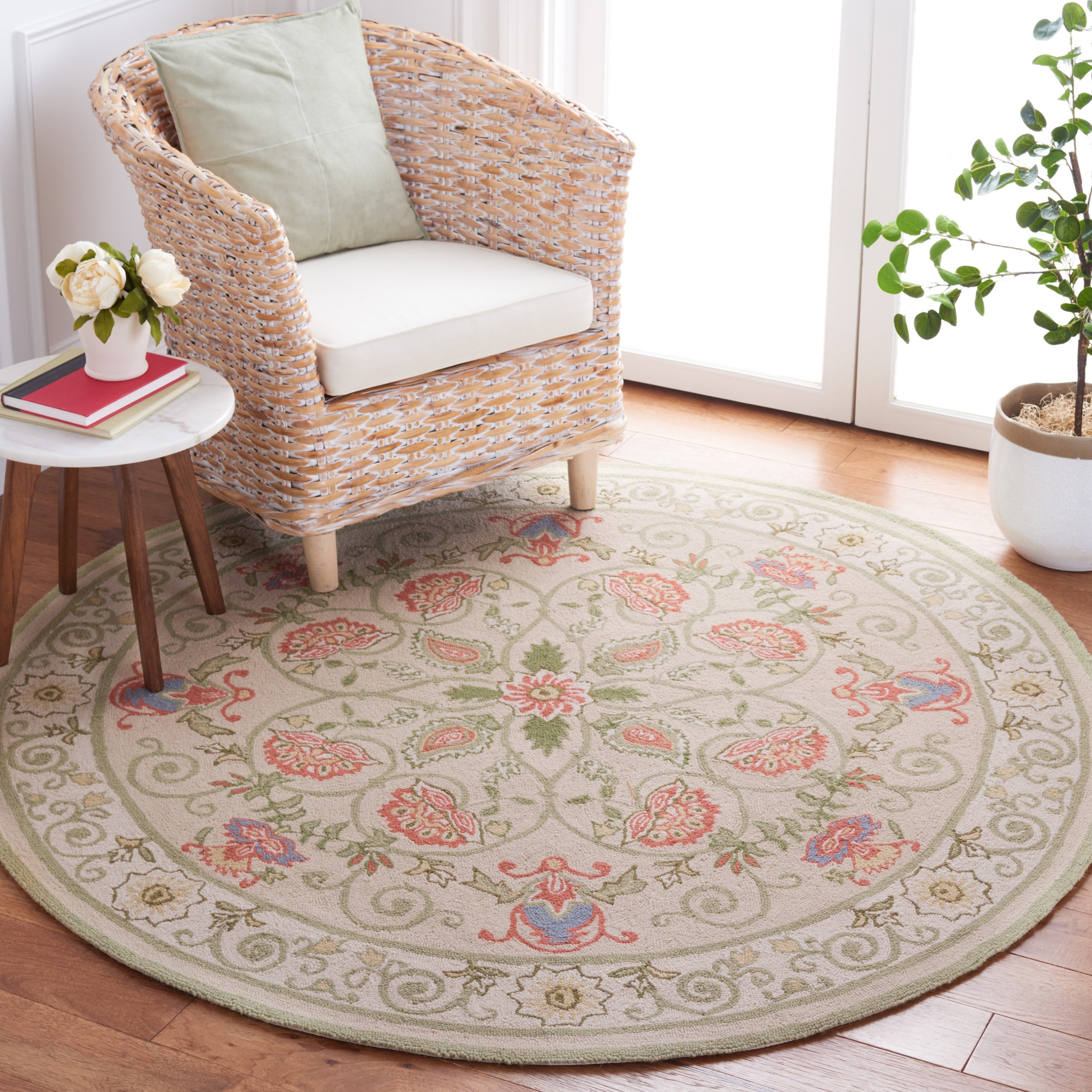 Safavieh Chelsea Arhest 8 X 8 (ft) Wool Beige/Green Round Indoor Floral/ Botanical Area Rug in the Rugs department at
