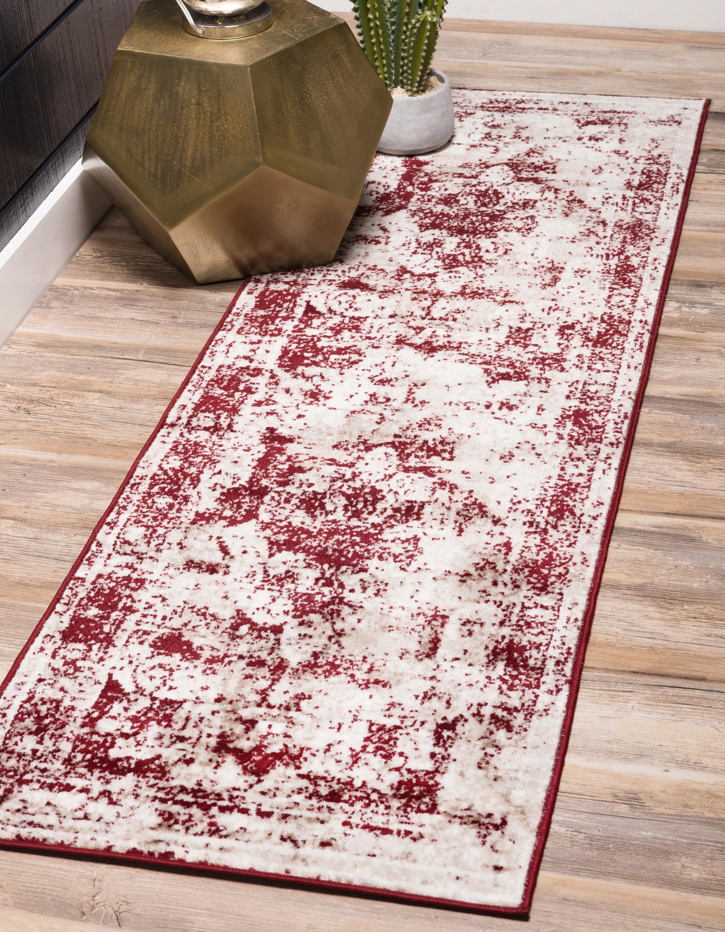 Burgundy Red & White Cotton Door mat Rug Indoor Outdoor - 2x3' Zig