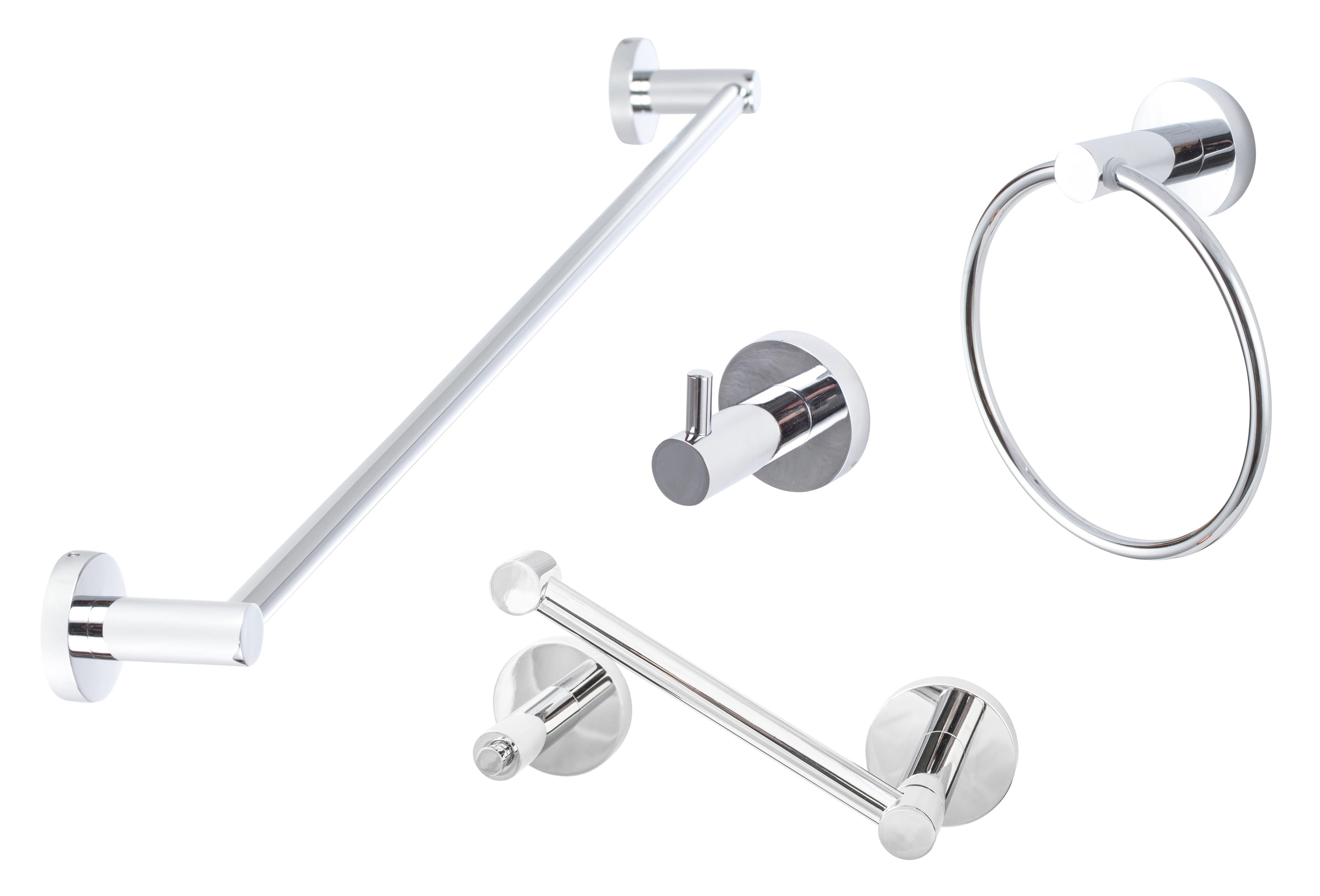 Sure-Loc Hardware 4-Piece Brighton Polished Chrome with White Porcelain  Decorative Bathroom Hardware Set with Towel Bar, Toilet Paper Holder, Towel