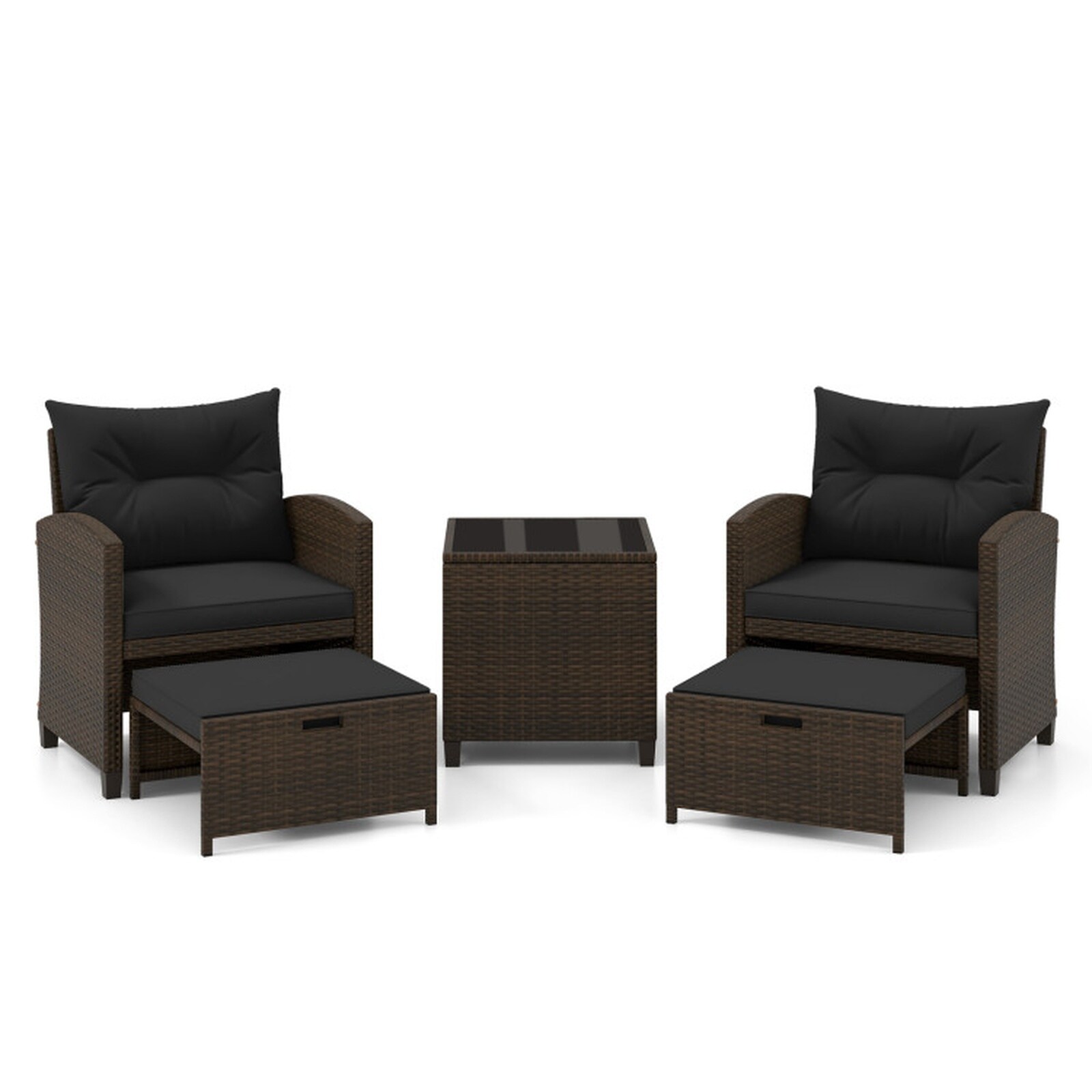 SUGIFT 5-pc Outdoor Wicker Patio Chair Set with Ottomans Tempered Glass ...