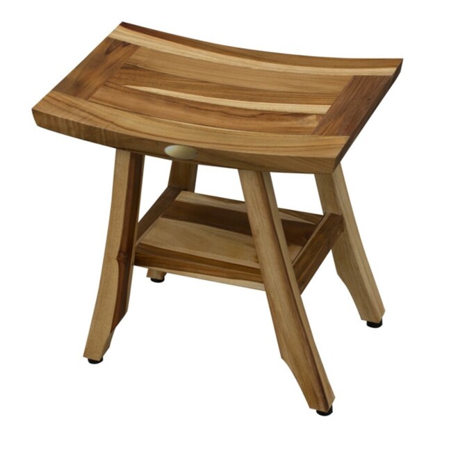Compact Rectangular Teak Shower Outdoor Bench with Shelf in Natural Finish Compact Rectangular Teak Shower Outdoor Bench with Shelf in Natural Finish