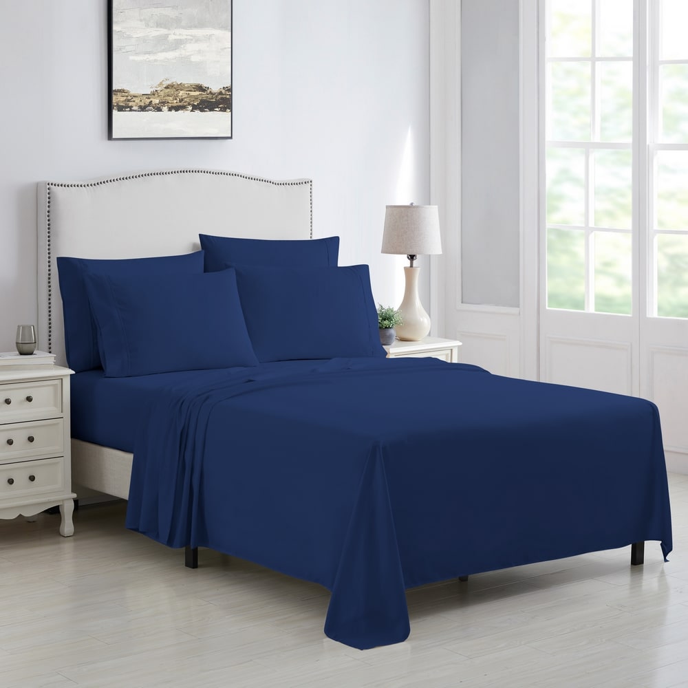 Kathy Ireland Queen Microfiber Dark Blue 6 -Piece Bed Sheet Set