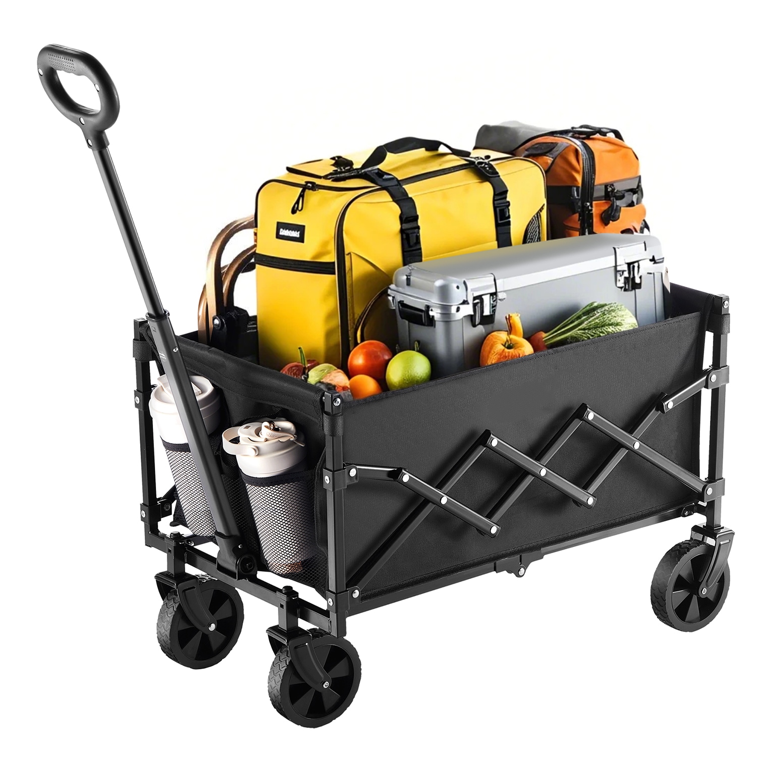 YOSIMFUR - Collapsible Folding Utility Wagon Cart with Heavy Duty Wheels 225 LBS Large Load Capac...