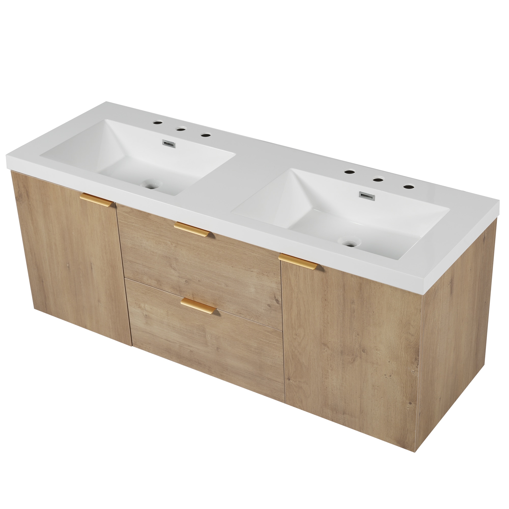 BEARSOLIM 59.3-in Bathroom Vanity with Double Sink SMC Top MDF Cabinet Soft Close Doors Drawers Wall-Mounted Modern Storage Vanity