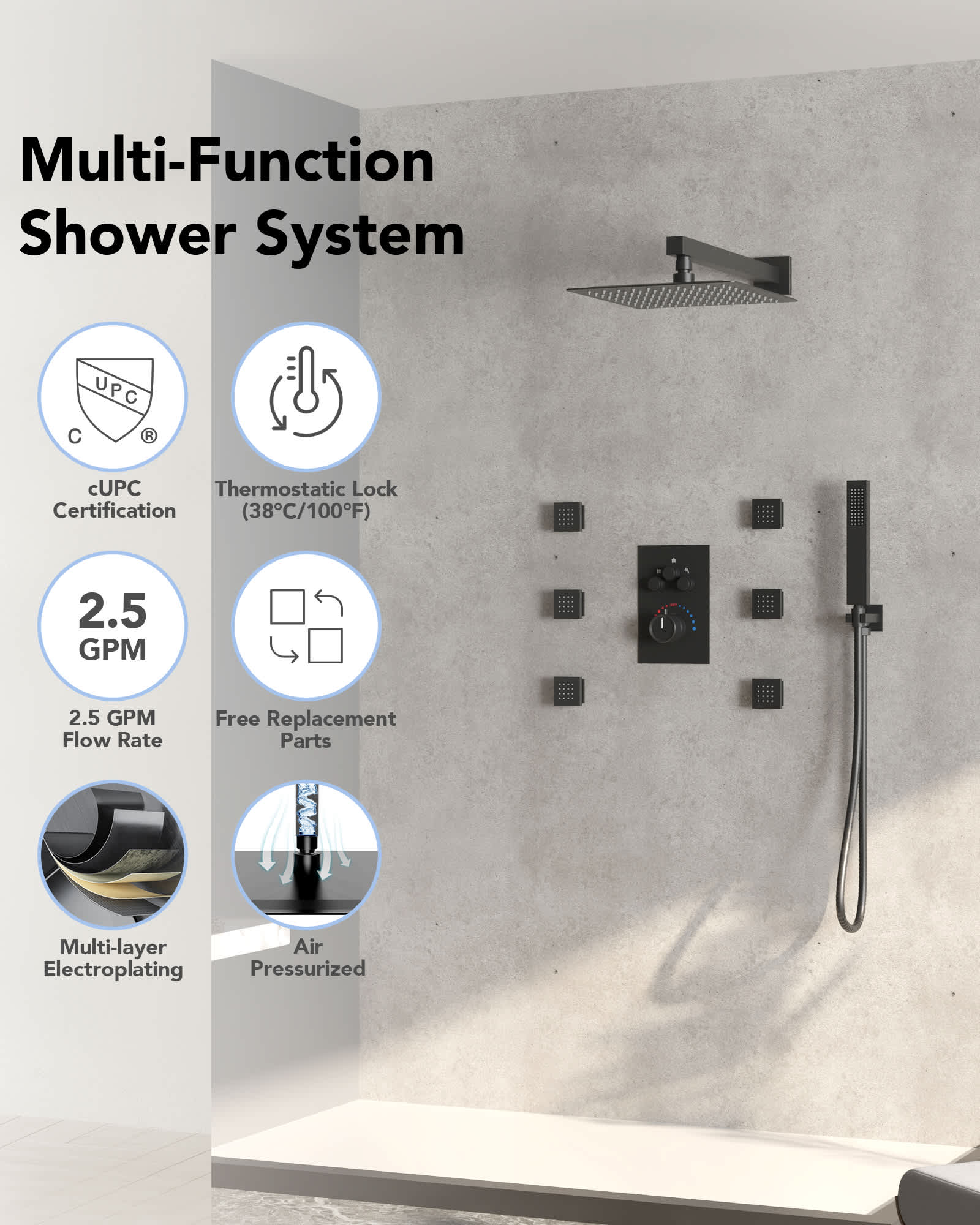 EVERSTEIN SFS1003-BK12 Tub-Shower-Faucets - View #2