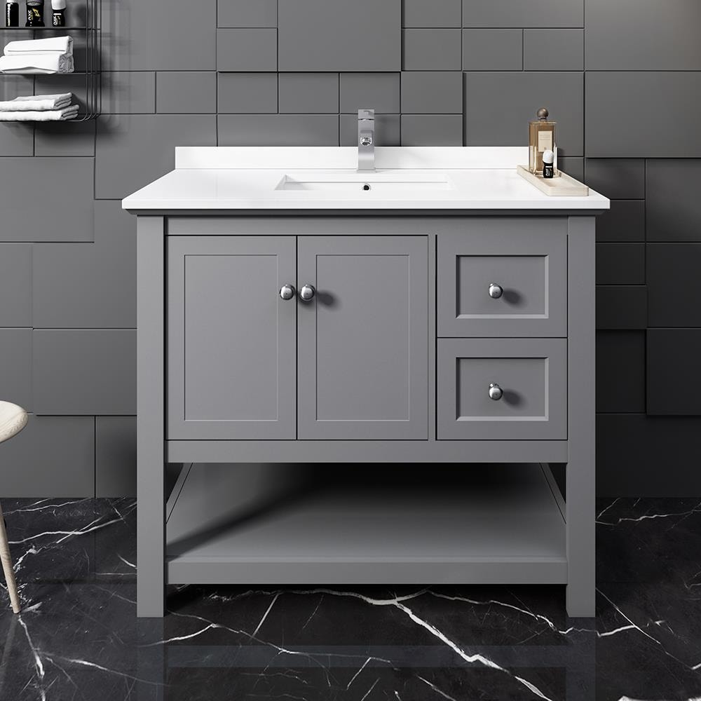 Fresca FCB2340GR-CWH-U Manchester 42-in Gray Undermount Single sink Bathroom Vanity with White Quartz Top